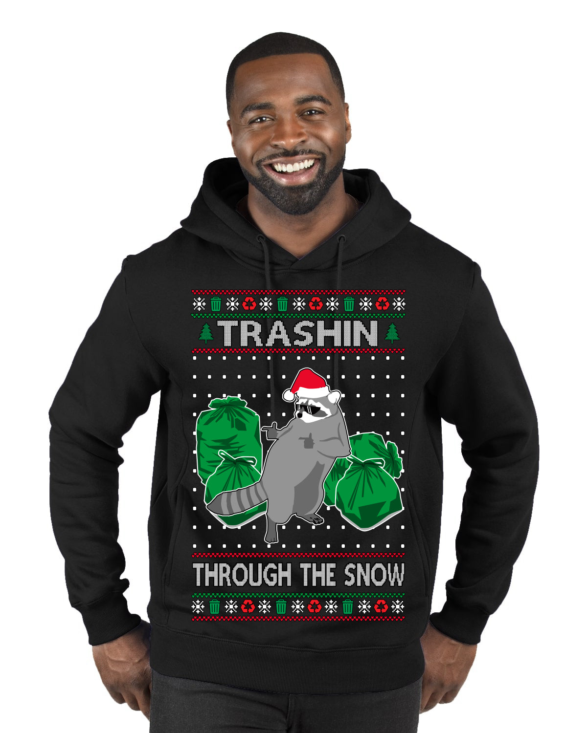 Trashin Through the Snow Funny Trash Panda Raccoon Meme Ugly Christmas Sweater Premium Graphic Hoodie Sweatshirt