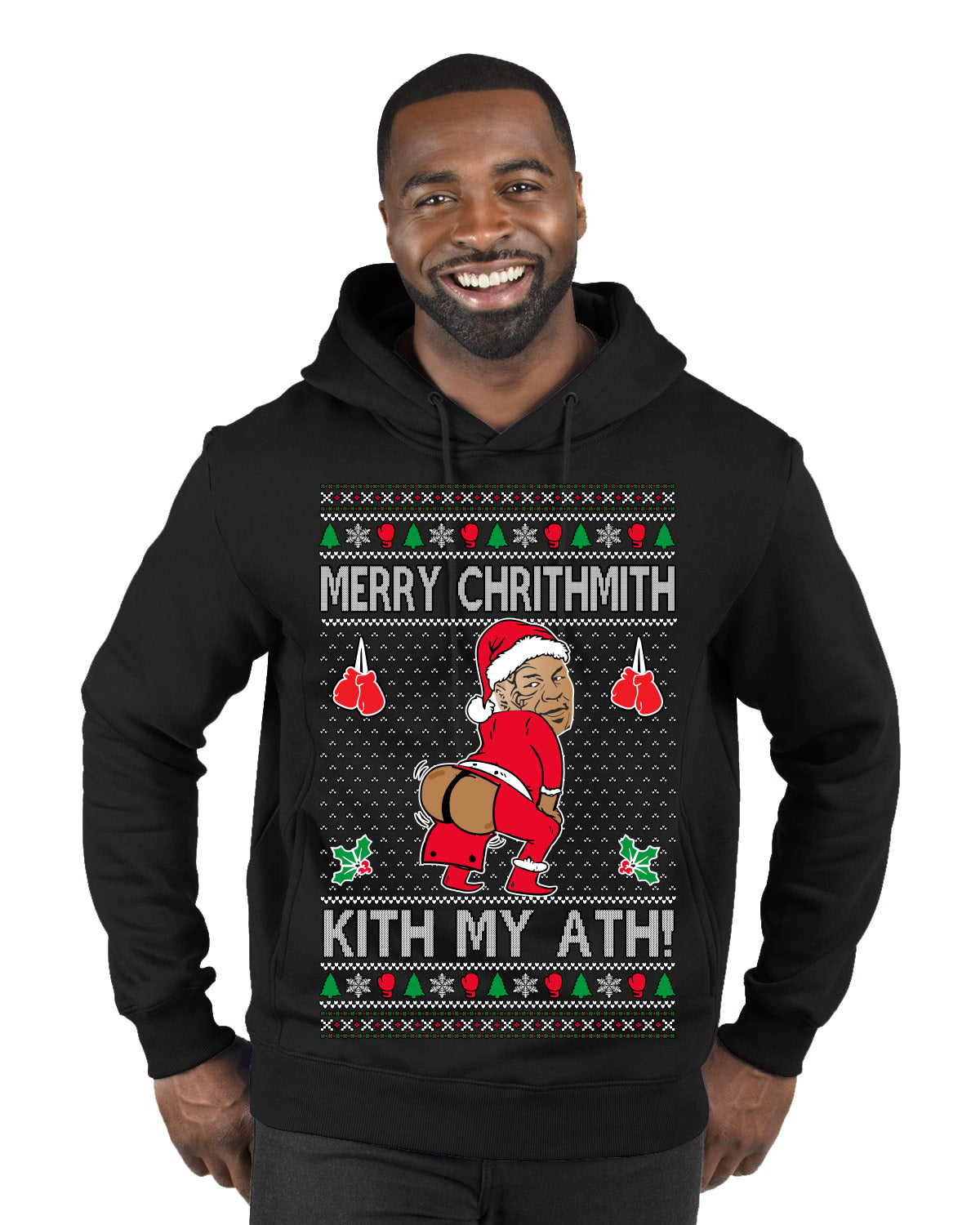 Merry Chrithmith Kith My Ath, Funny Butt Dancing, Viral Kiss My Ass Boxing Fight Meme, Men Women Ugly Christmas Sweater Premium Graphic Hoodie Sweatshirt