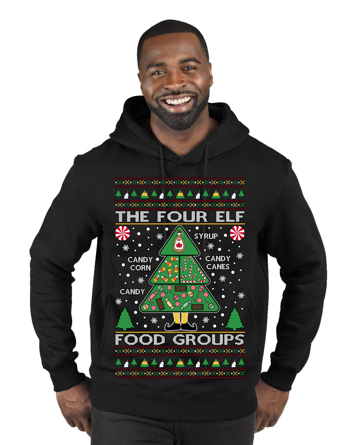 The Four Elf Food Groups Candy Canes Syrup Funny Ugly Christmas Sweater Premium Graphic Hoodie Sweatshirt