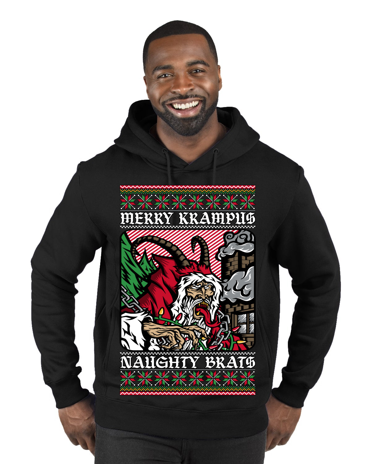 Merry Krampus Naughty Brats | Funny Ugly Christmas Sweater Premium Graphic Hoodie Sweatshirt
