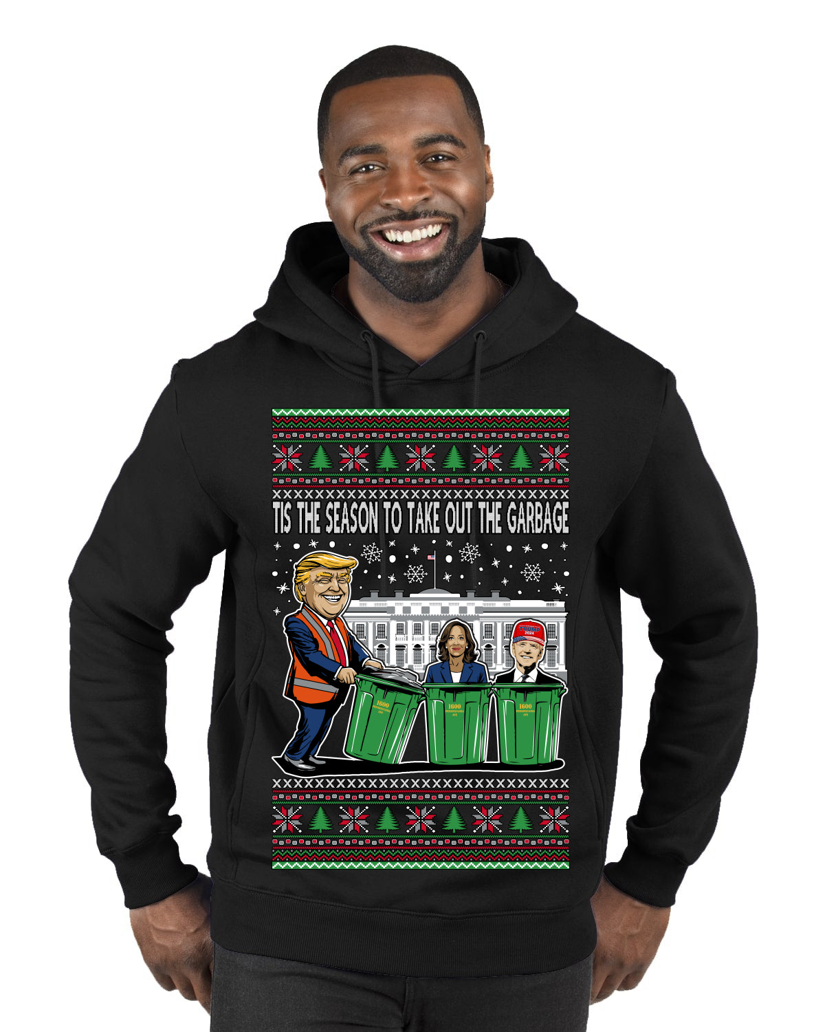 Tis the Season to Take Out the Garbage President Trump Ugly Christmas Sweater Premium Graphic Hoodie Sweatshirt