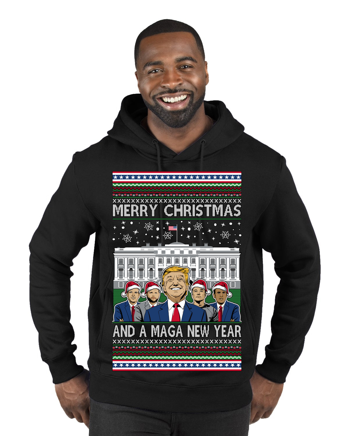 Merry Christmas and a MAGA New Year 2025 Ugly Christmas Sweater Premium Graphic Hoodie Sweatshirt