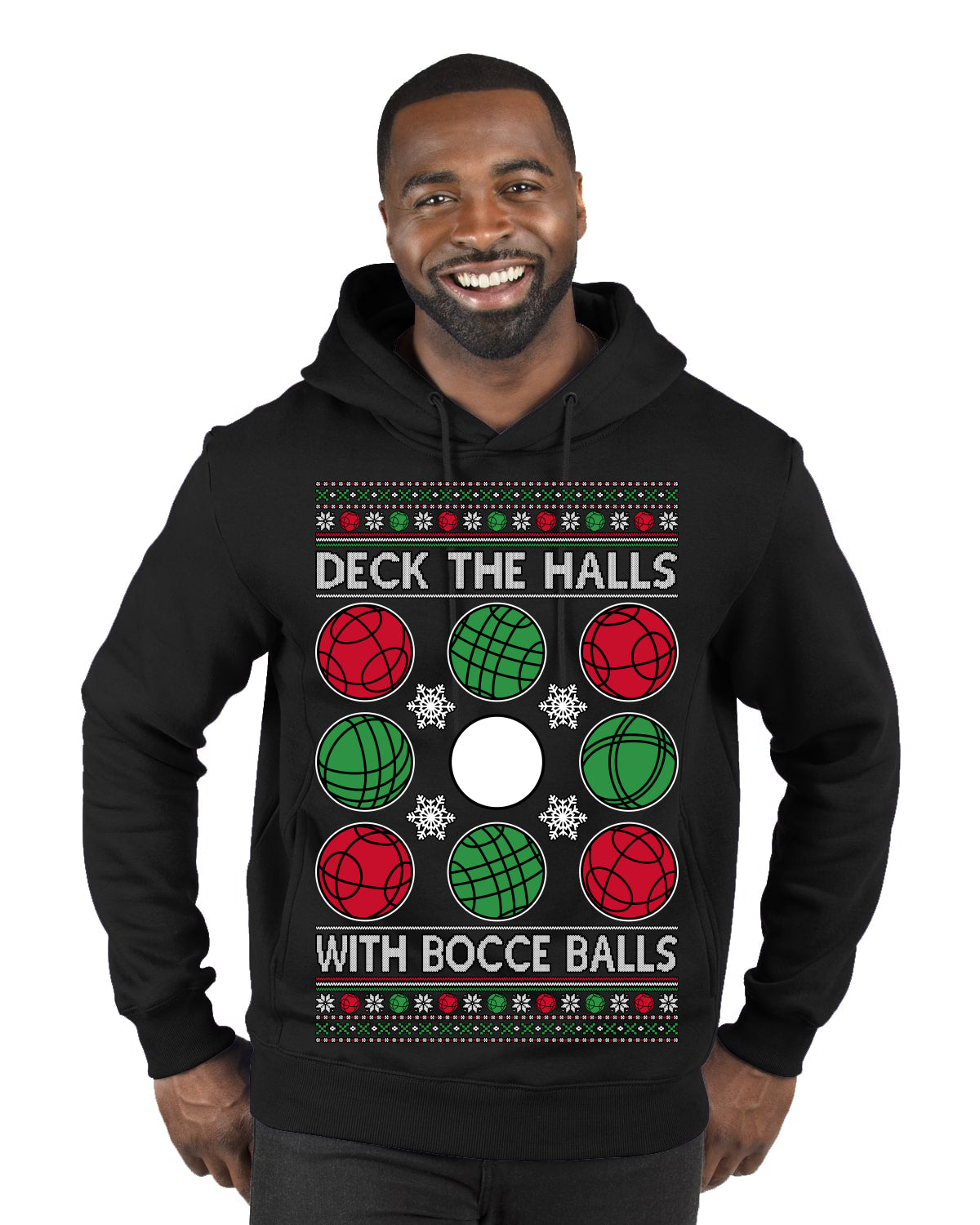 Deck the Halls with Bocce Balls, Funny Classic Italy Italian Sports Ugly Christmas Sweater Premium Graphic Hoodie Sweatshirt