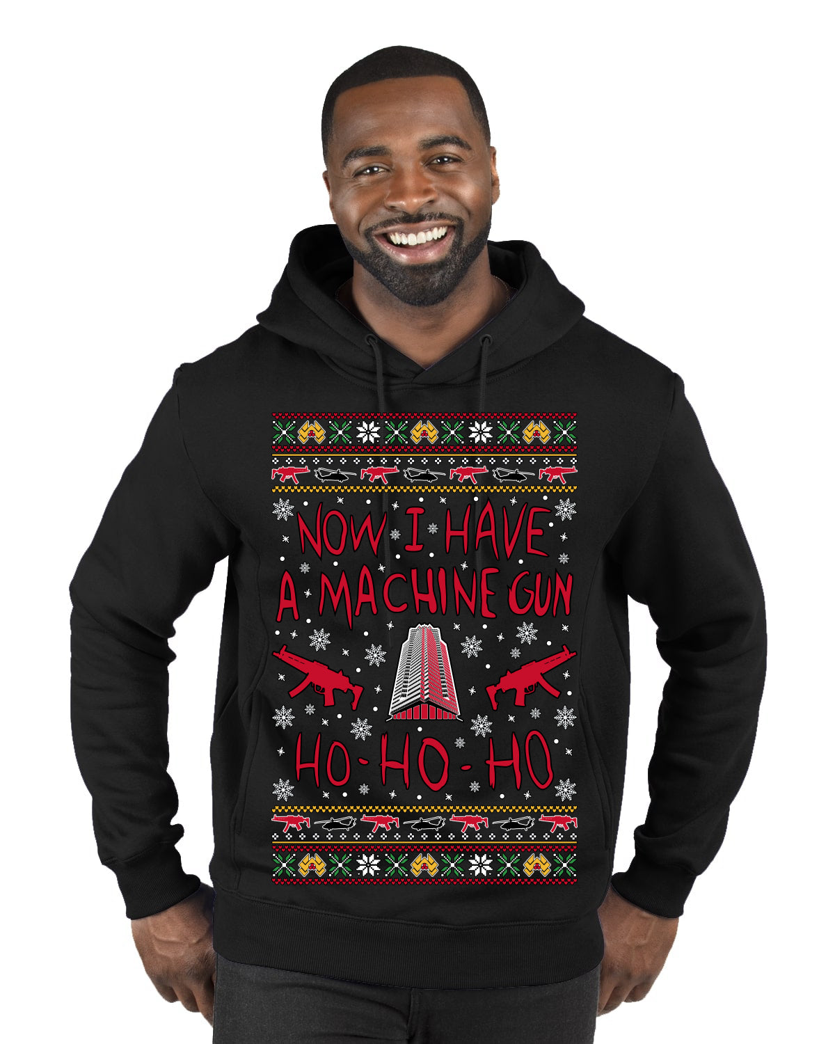 Now I Have a Machine Gun Ho Ho Ho Nakatomi Die Hard McClane Classic 80s Xmas Movie Ugly Christmas Sweater Premium Graphic Hoodie Sweatshirt
