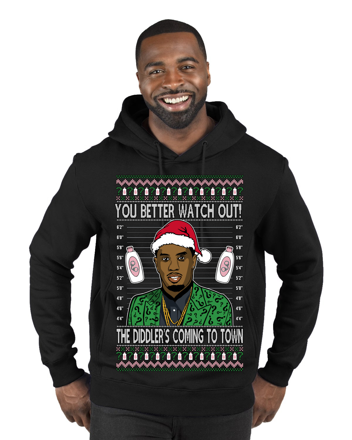 You Better Watch Out, the Diddler's Coming to Town, Funny Santa P Diddy Diddler Funny Party Viral Music Baby Oil Meme Ugly Christmas Sweater Premium Graphic Hoodie Sweatshirt