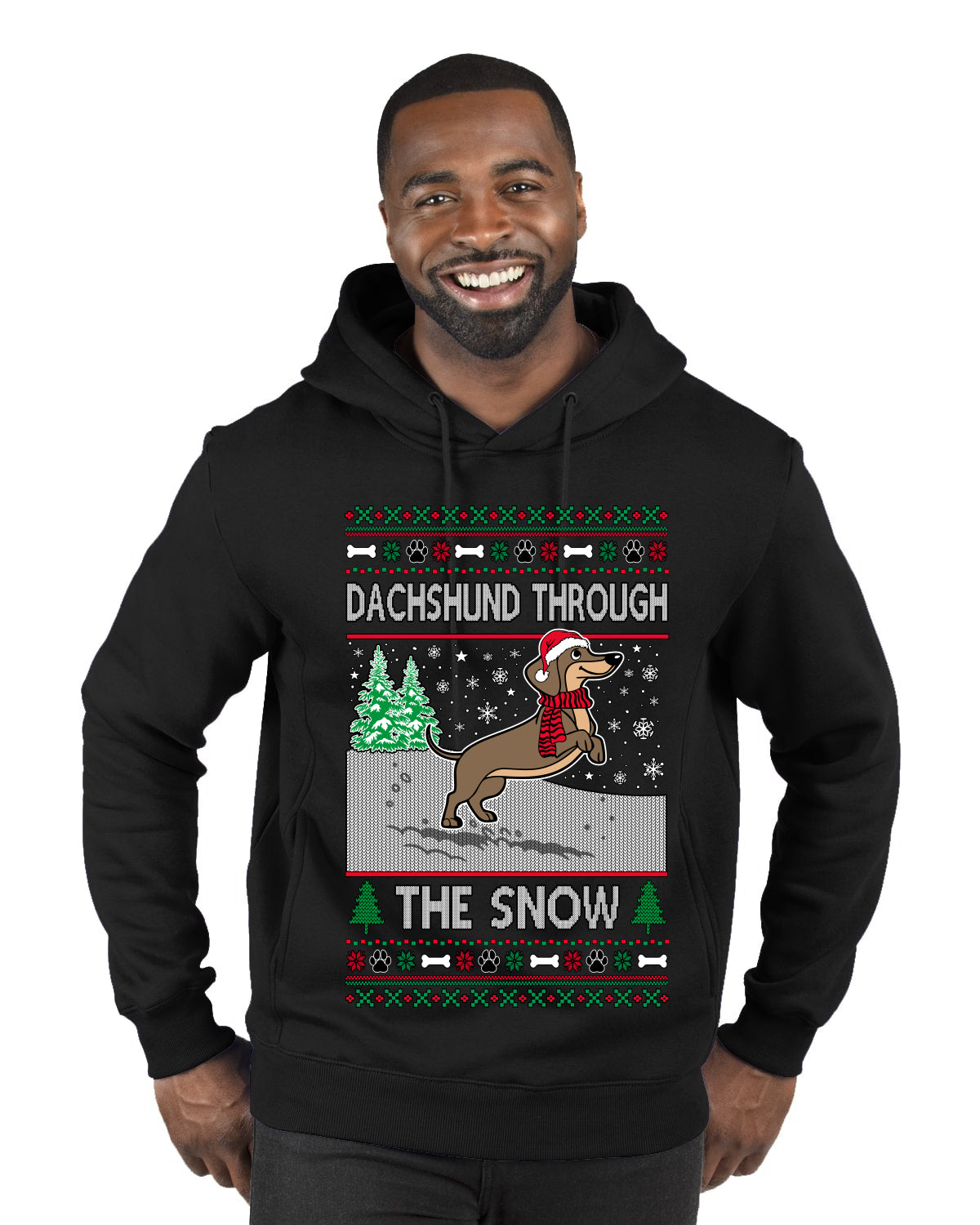 Dachshund Through The Snow, Cute Dog Christmas Sweater, Ugly Christmas Sweater Premium Graphic Hoodie Sweatshirt