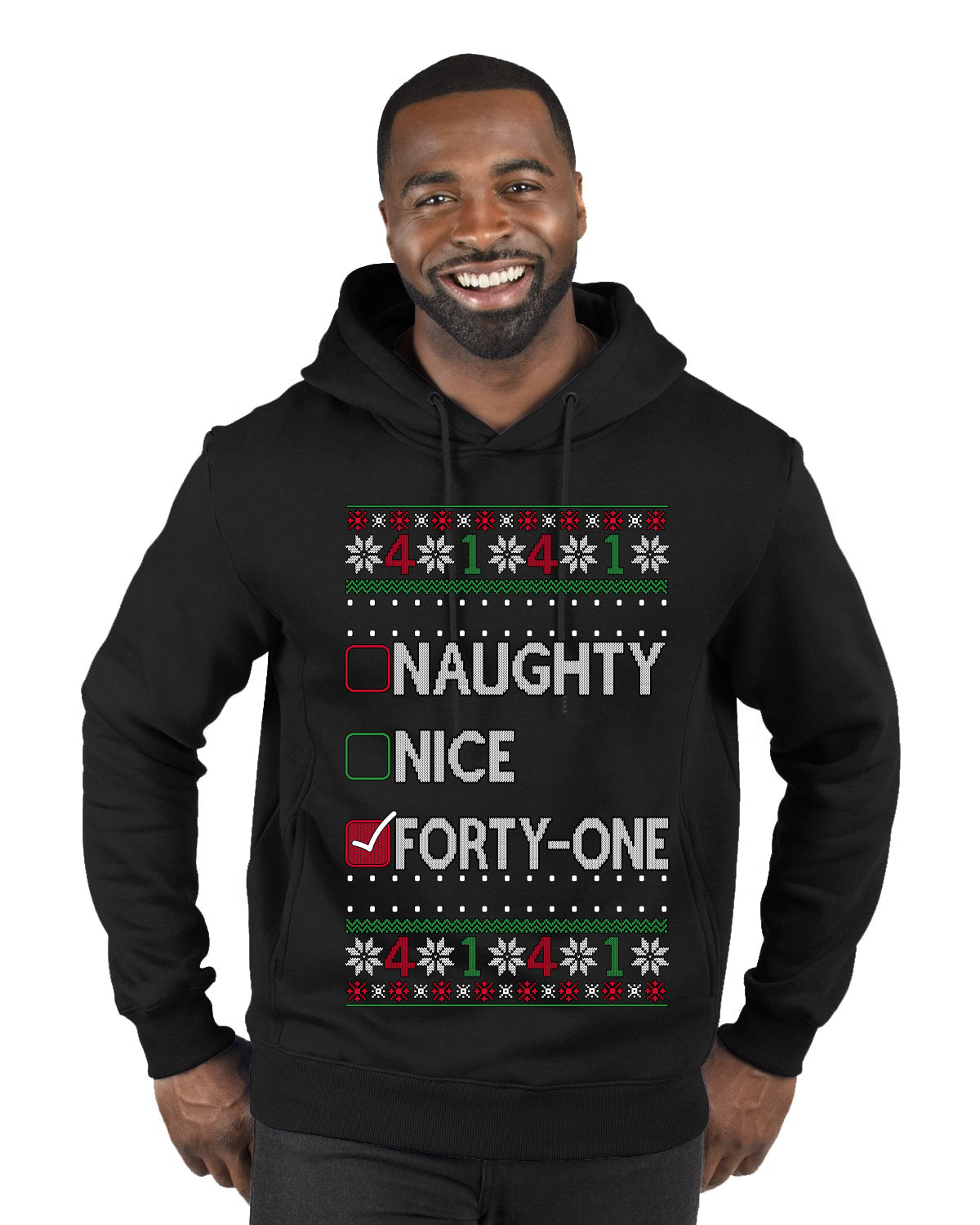 Funny Meme List Naughty, Nice, 41, Ugly Christmas Sweater Premium Graphic Hoodie Sweatshirt