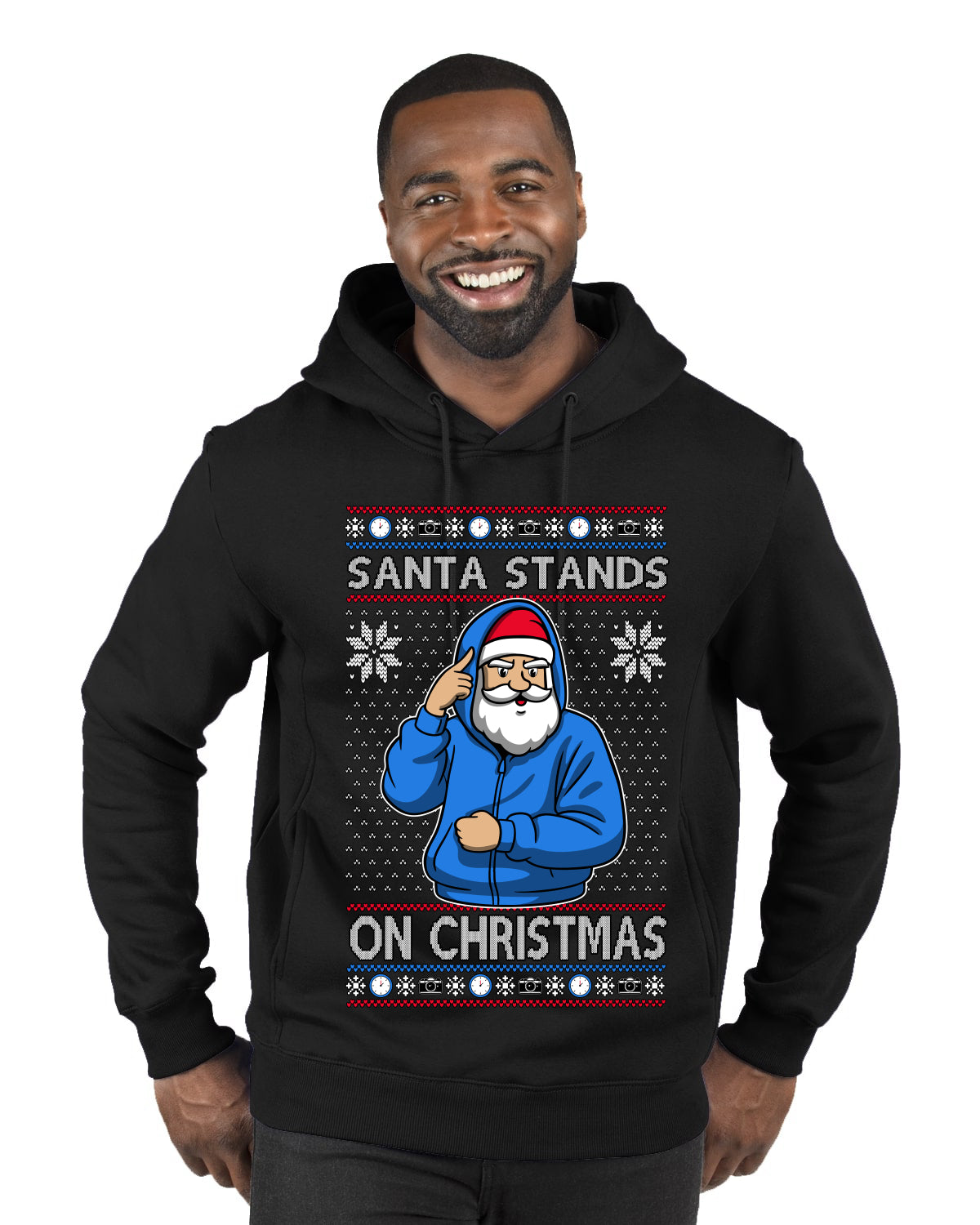 Santa Stands On Christmas, Ugly Christmas Sweater Premium Graphic Hoodie Sweatshirt