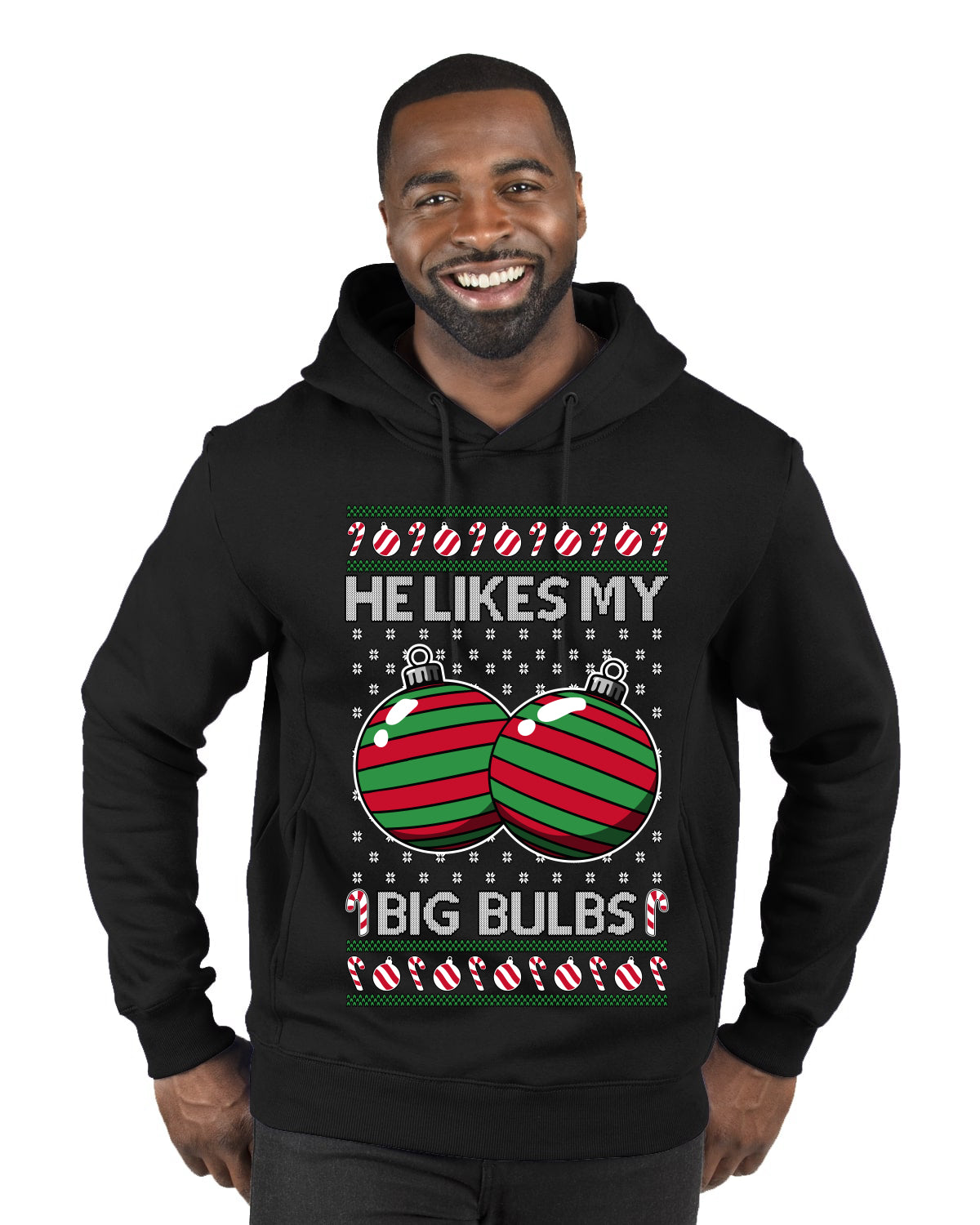 He Likes My Big Bulbs, Ugly Christmas Sweater Unisex Premium Graphic Hoodie Sweatshirt