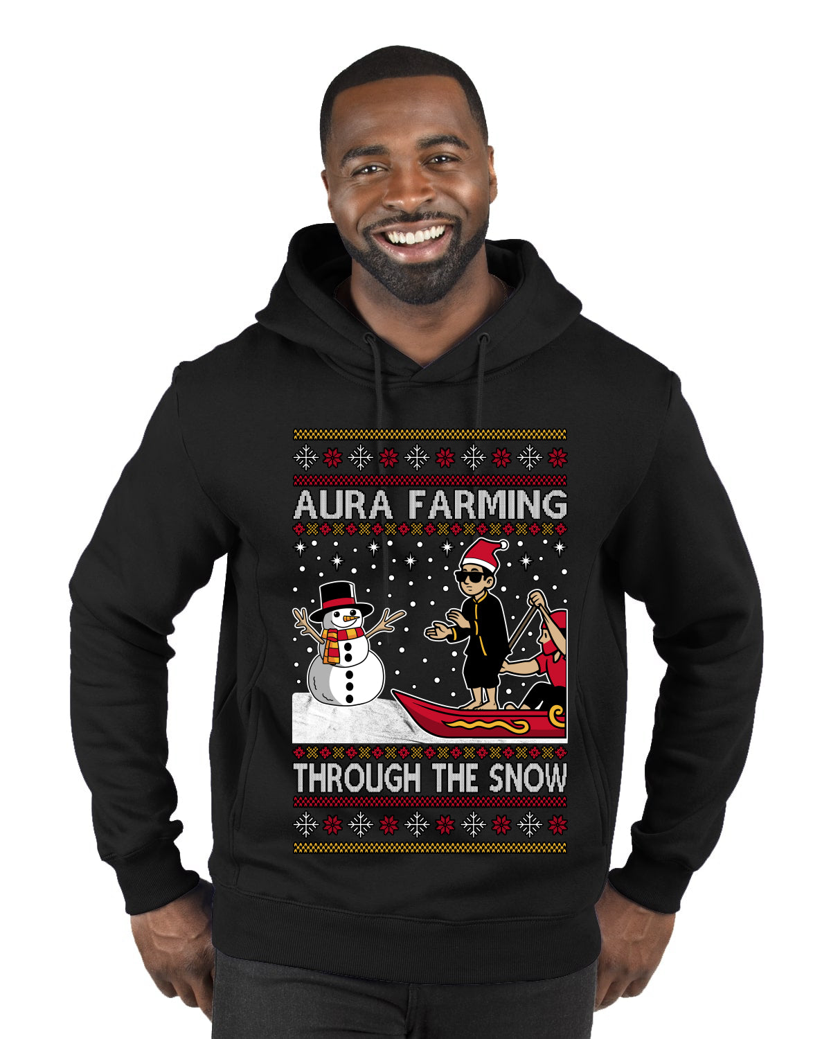 Aura Farming Through The Snow Meme, Ugly Christmas Sweater Unisex Premium Graphic Hoodie Sweatshirt