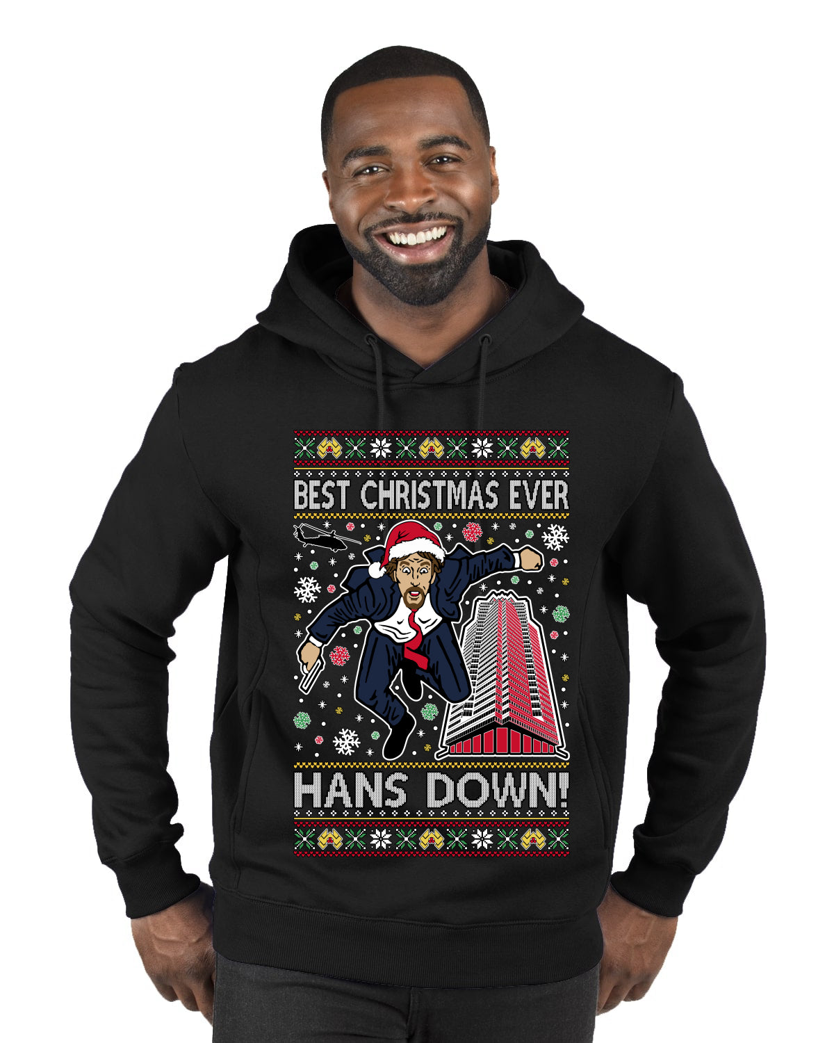 Die Hard Best Christmas Ever Hans Down Nakatomi, Ugly Christmas Sweater Unisex Premium Graphic Hoodie Sweatshirt