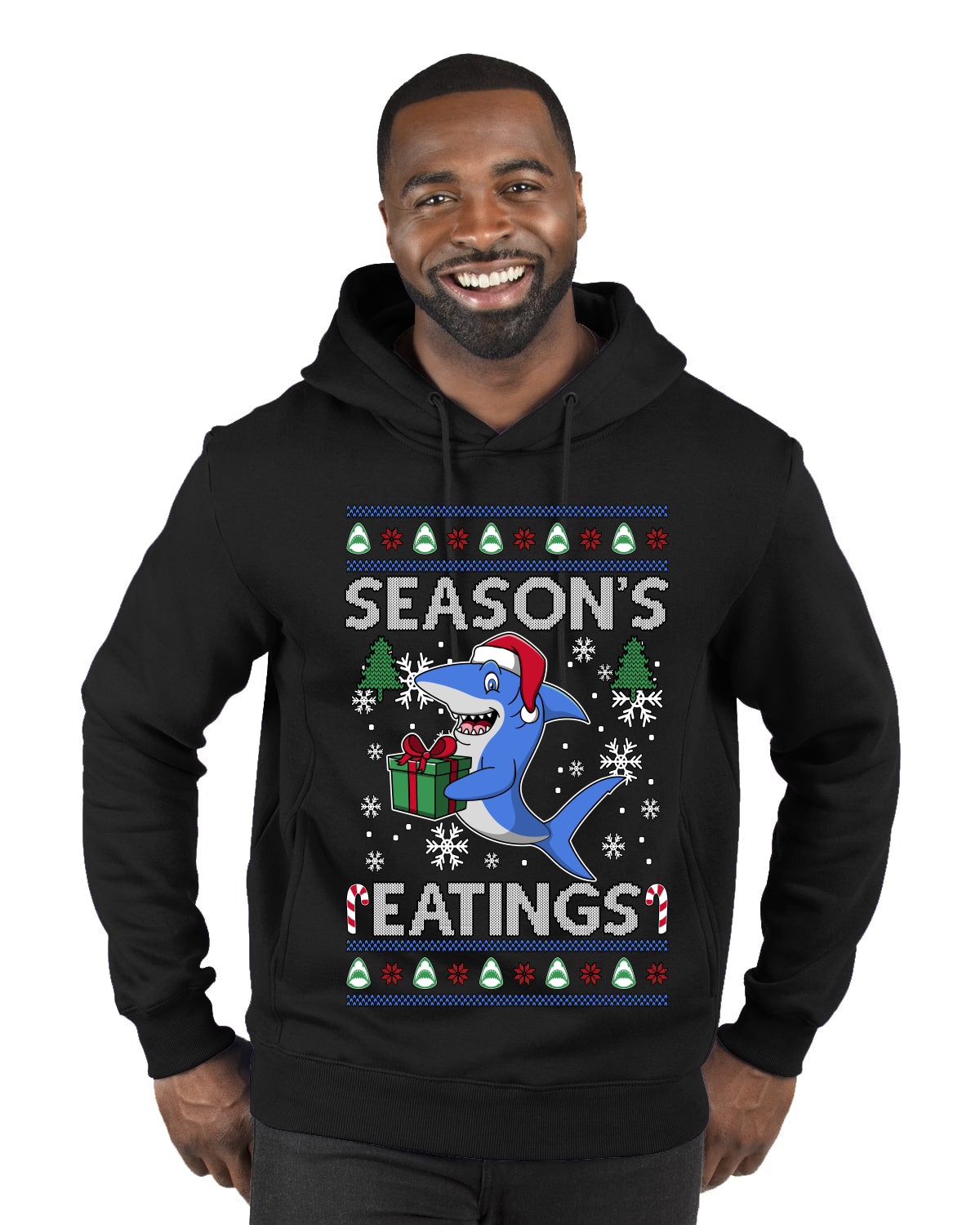 Season's Eatings Shark, Ugly Christmas Sweater Unisex Premium Graphic Hoodie Sweatshirt