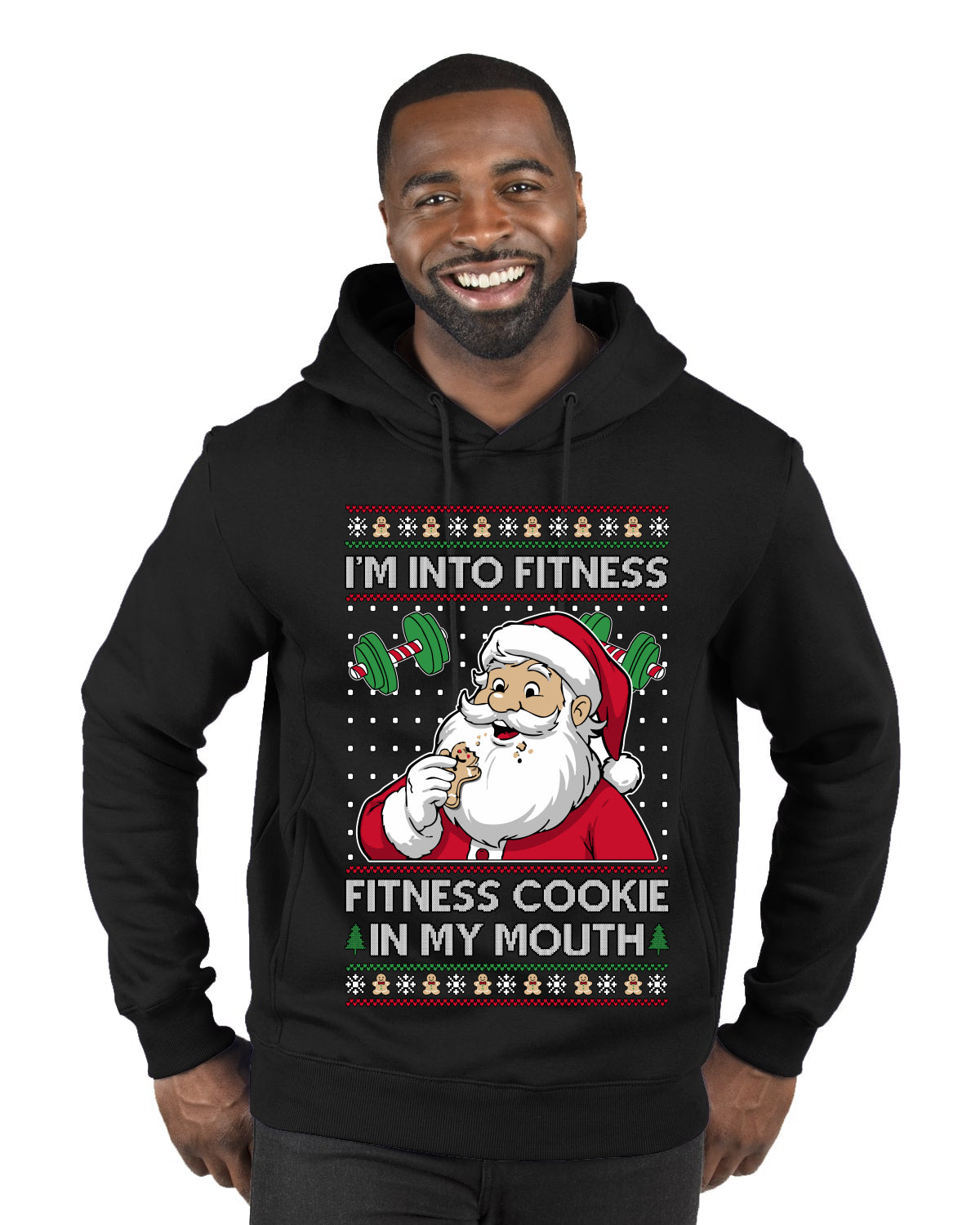 I'm Into Fitness Cookie In My Mouth Santa, Ugly Christmas Sweater Unisex Premium Graphic Hoodie Sweatshirt