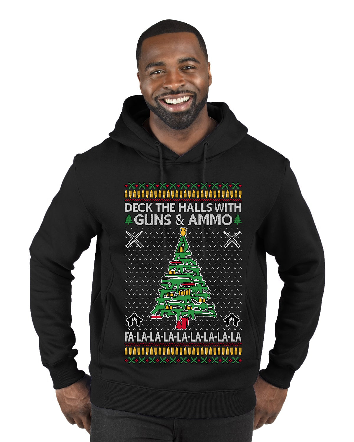 Deck The Halls With Guns & Ammo Fa La La La La, Ugly Christmas Sweater Unisex Premium Graphic Hoodie Sweatshirt