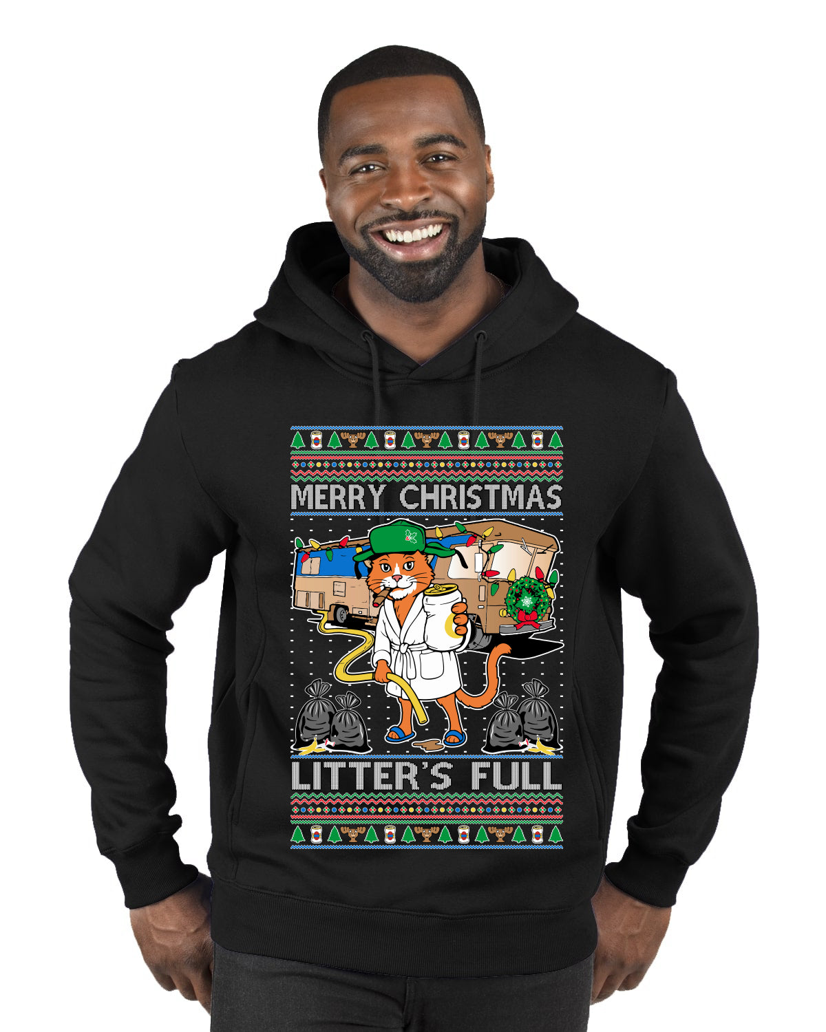 Litters Full Cat, Ugly Christmas Sweater Unisex Premium Graphic Hoodie Sweatshirt