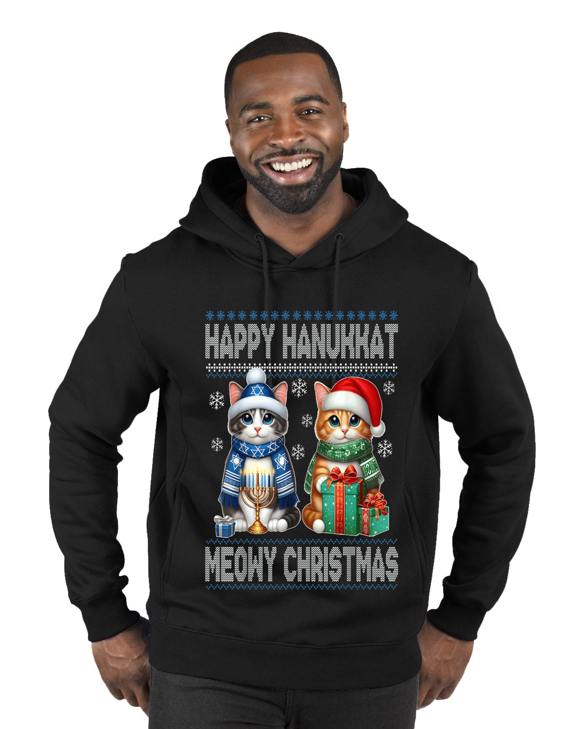 Happy Hanukkat Meowy Christmas, Ugly Christmas Sweater Unisex Premium Graphic Hoodie Sweatshirt