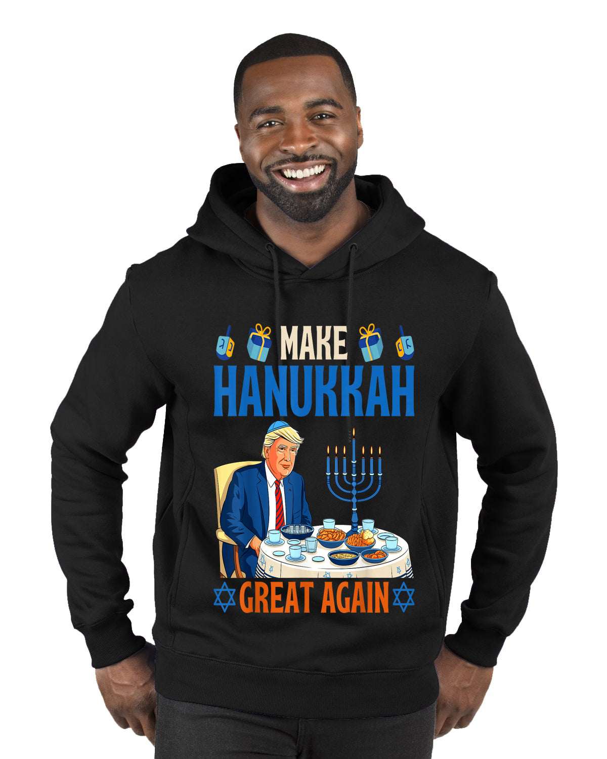 Make Hanukkah Great Again, Ugly Christmas Sweater Unisex Premium Graphic Hoodie Sweatshirt