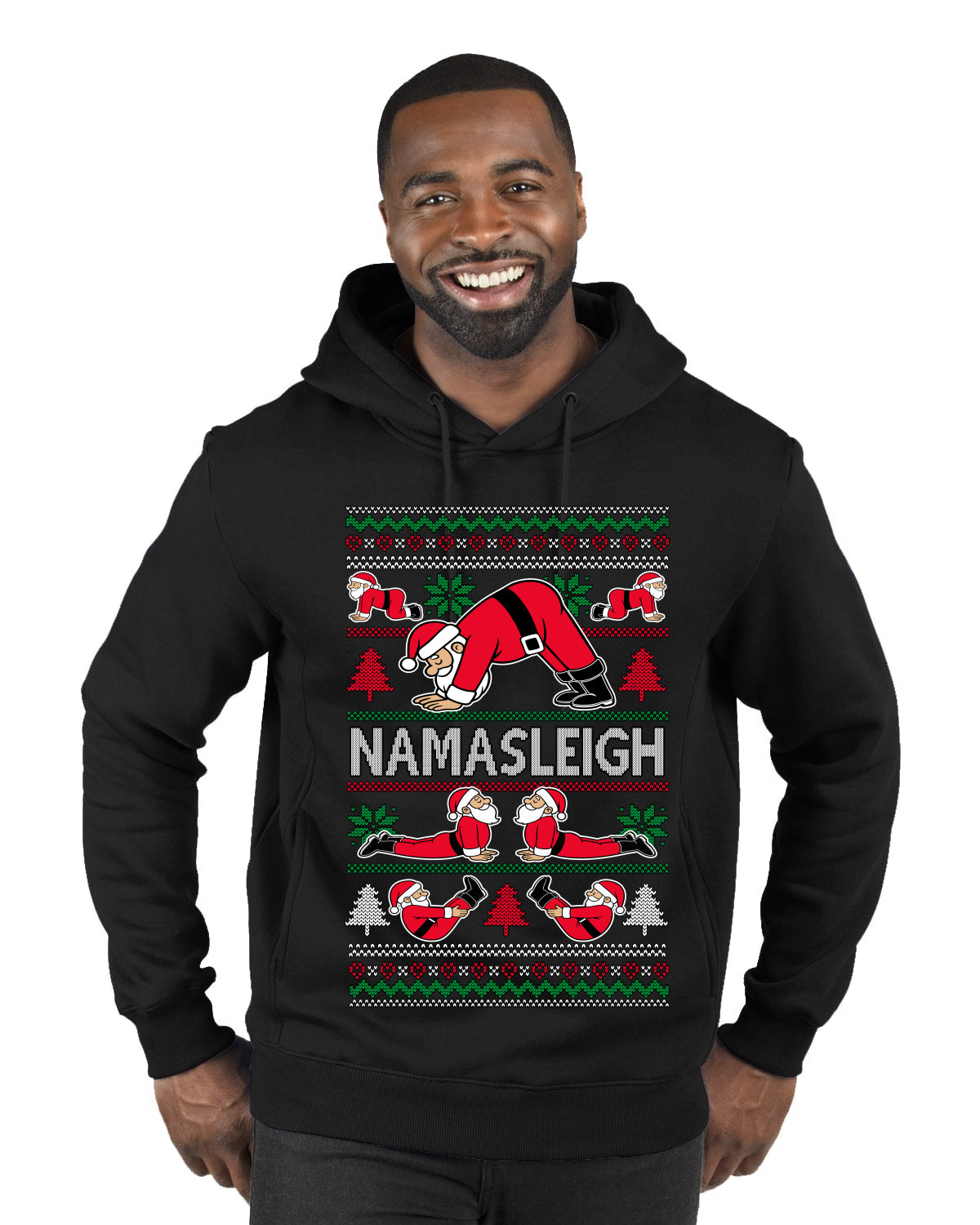 Namasleigh, Namaste Yoga Santa Claus, Ugly Christmas Sweater Unisex Premium Graphic Hoodie Sweatshirt