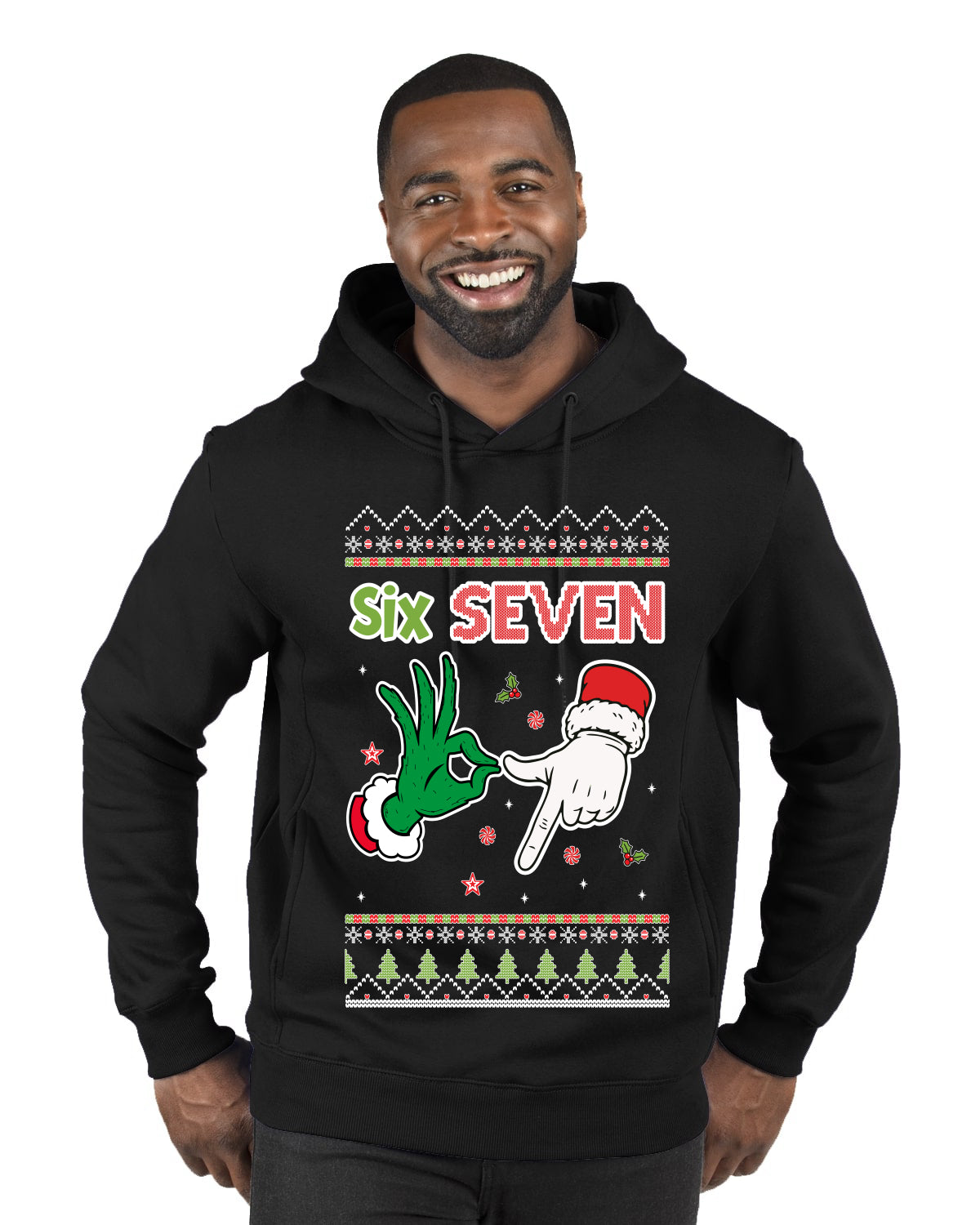 6 7 Christmas Hands, Ugly Christmas Sweater Unisex Premium Graphic Hoodie Sweatshirt