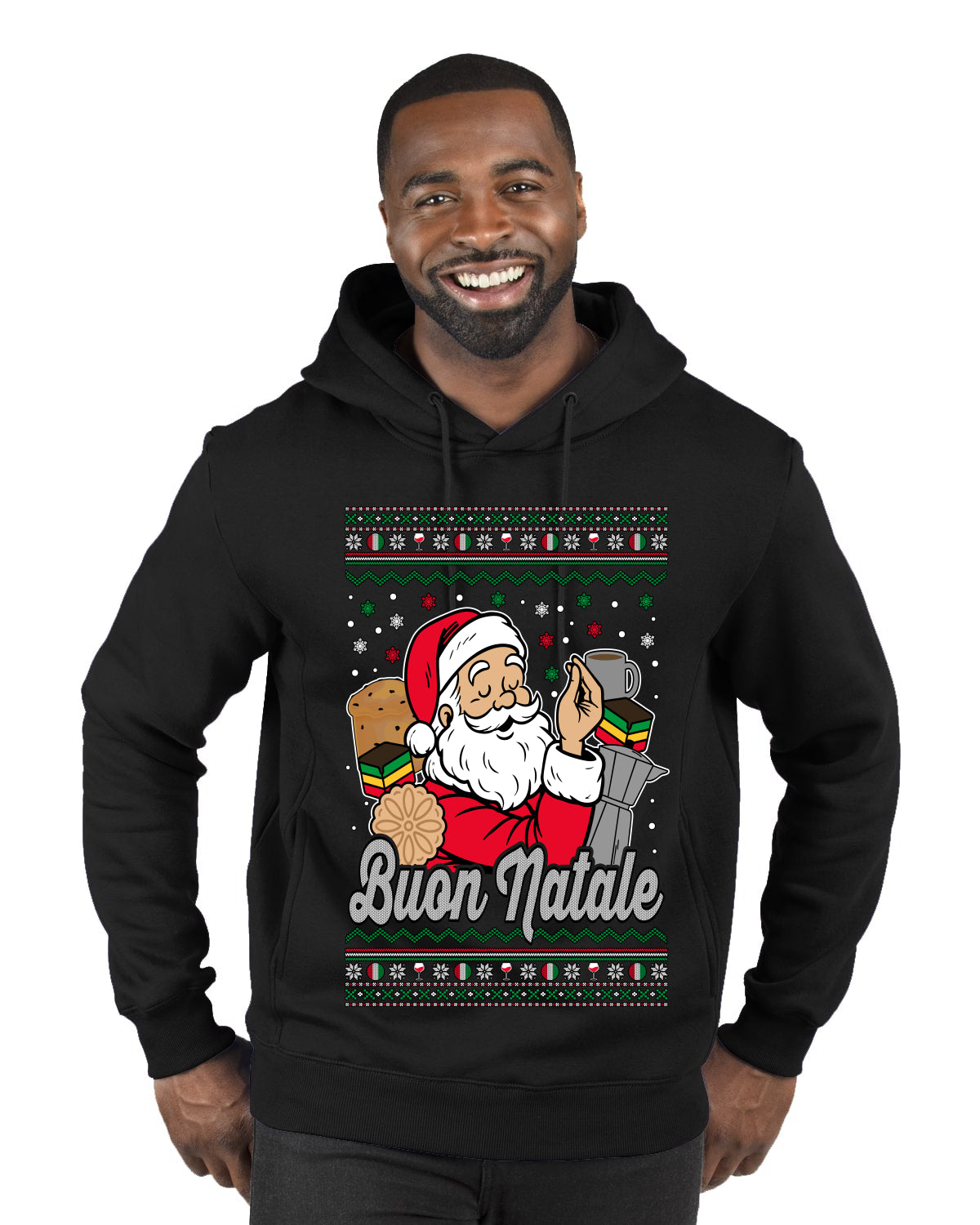 Buon Natale, Italian Santa Claus, Funny, Italian American Humor, Ugly Christmas Sweater Unisex Premium Graphic Hoodie Sweatshirt