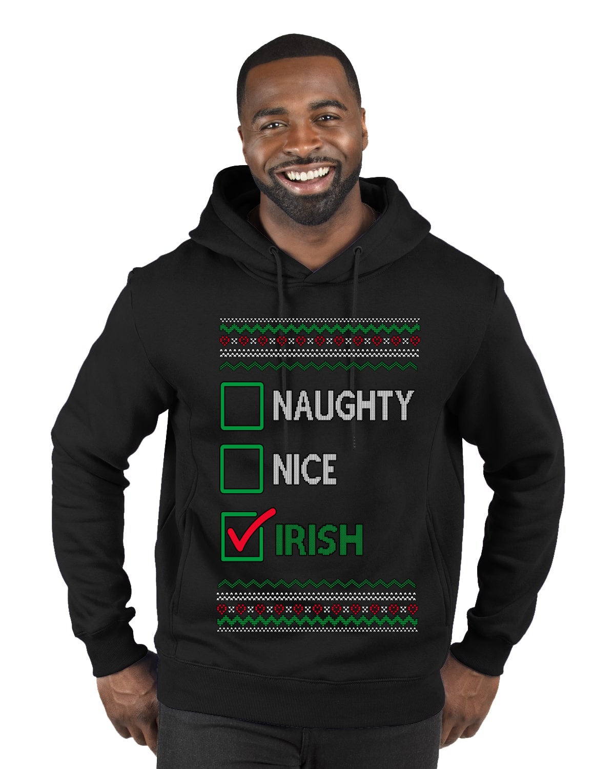 Naughty Nice, Irish, Irish Christmas, Ugly Christmas Sweater Unisex Premium Graphic Hoodie Sweatshirt