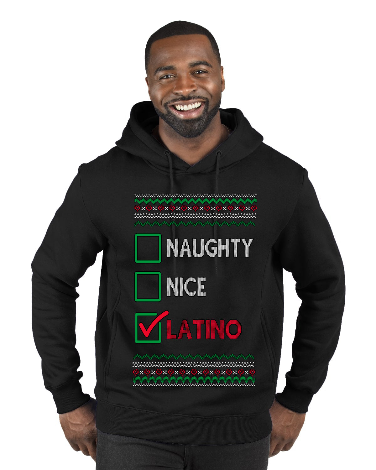Naughty Nice, Latino, Latin American Humor Christmas Design, Ugly Christmas Sweater Unisex Premium Graphic Hoodie Sweatshirt
