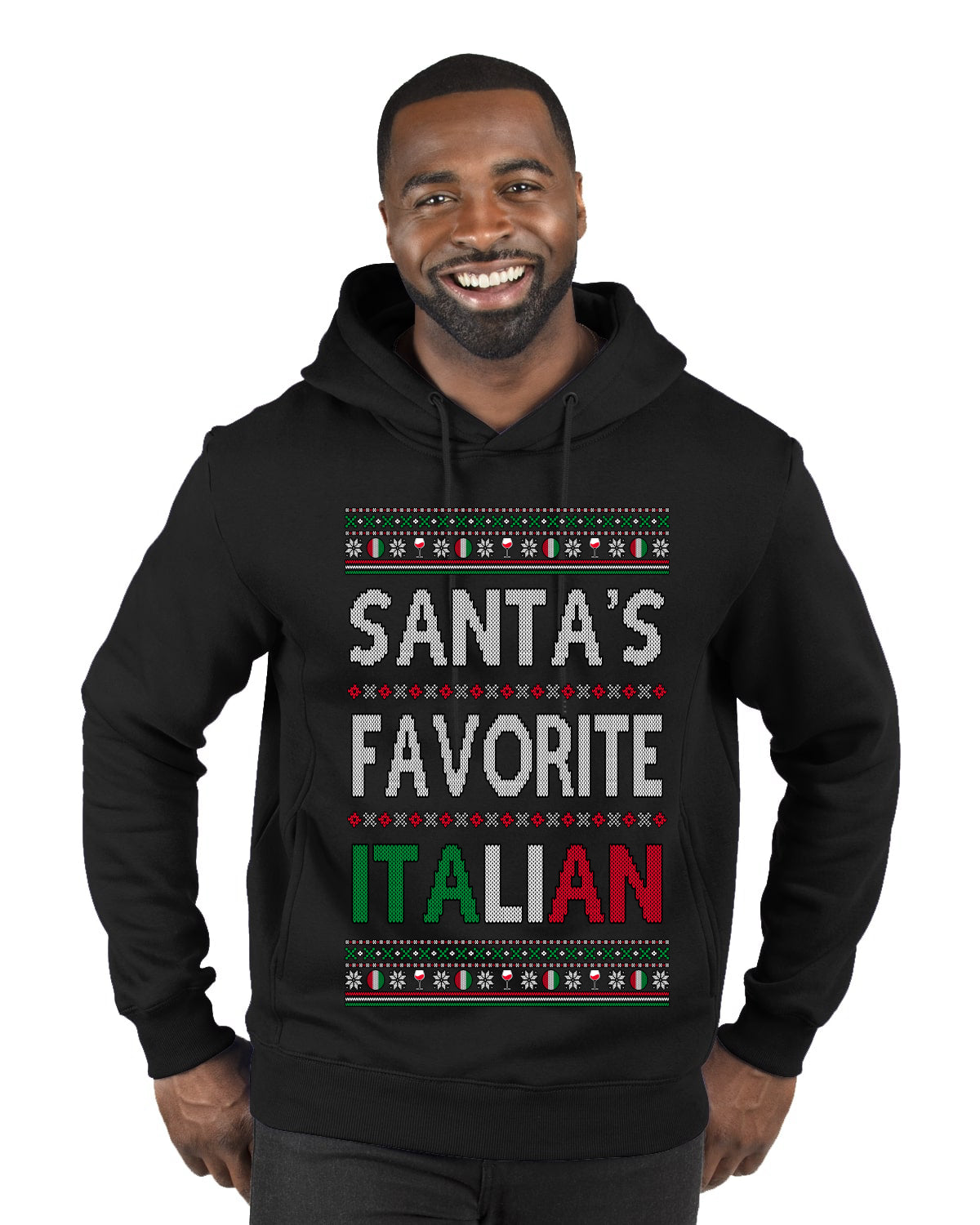 Santa's Favorite Italian, Funny Italian Christmas Sweater, Ugly Christmas Sweater Unisex Premium Graphic Hoodie Sweatshirt