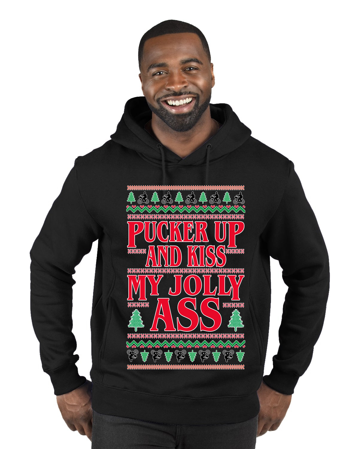 Pucker Up And Kiss My Jolly Ass, Ugly Christmas Sweater Unisex Premium Graphic Hoodie Sweatshirt