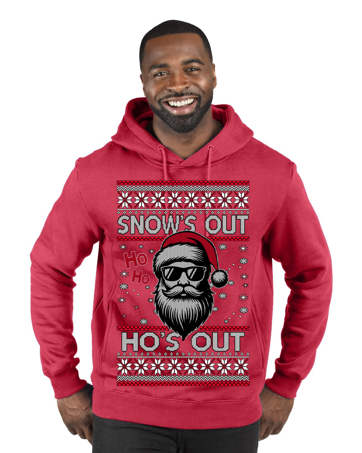 Snow's Out Hos Out | Funny Santa Claus Ugly Christmas Sweater Premium Graphic Hoodie Sweatshirt