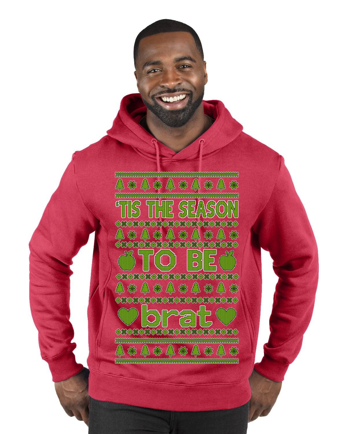 Tis the Season to Be Brat Green Text, Xmas Viral Meme Music Rave Concert Merch Ugly Christmas Sweater Premium Graphic Hoodie Sweatshirt
