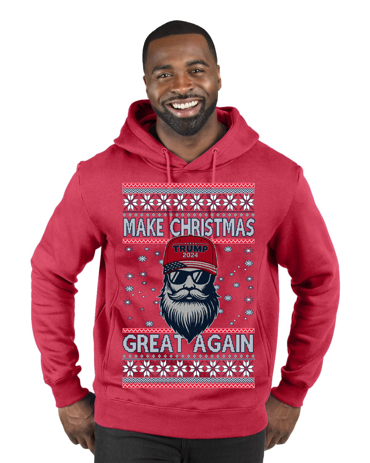 Make Christmas Great Again Trump Santa Claus 2024 MAGA, Donald Trump JD Vance GOP Republican Ugly Christmas Sweater Premium Graphic Hoodie Sweatshirt
