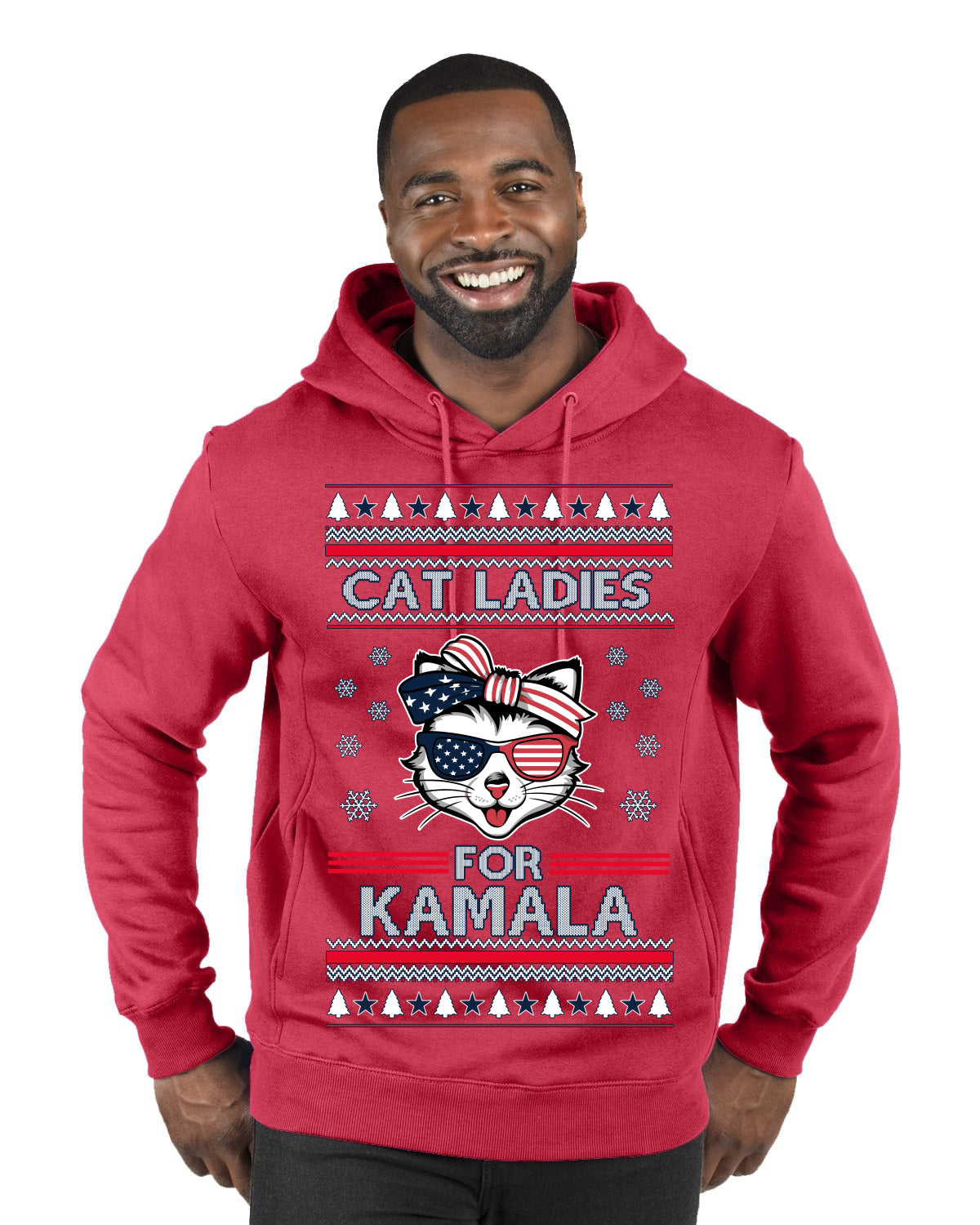 Cat Ladies for Kamala USA Glasses, Harris Tim Walz 2024 Cute USA Glasses Bow Ugly Christmas Sweater Premium Graphic Hoodie Sweatshirt