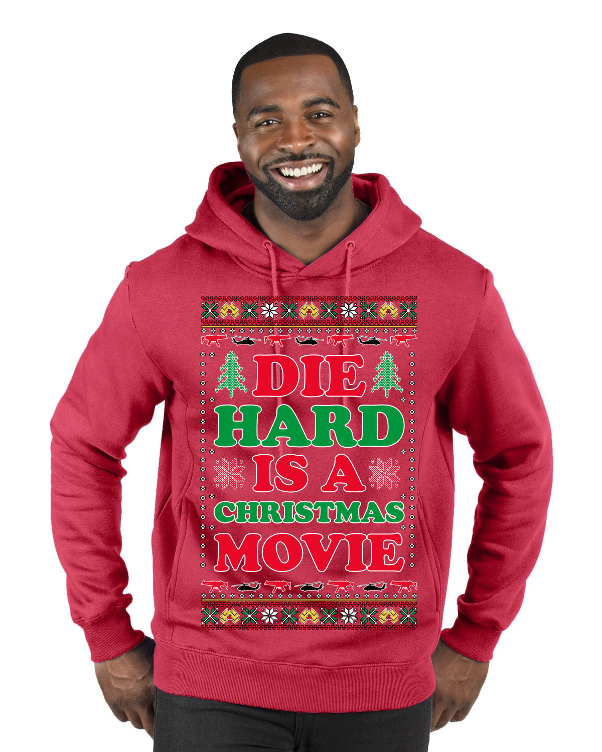 Die Hard is a Christmas Movie Classic, McClane Hans Nakatomi Plaza Xmas Party Holiday Movies Ugly Christmas Sweater Premium Graphic Hoodie Sweatshirt