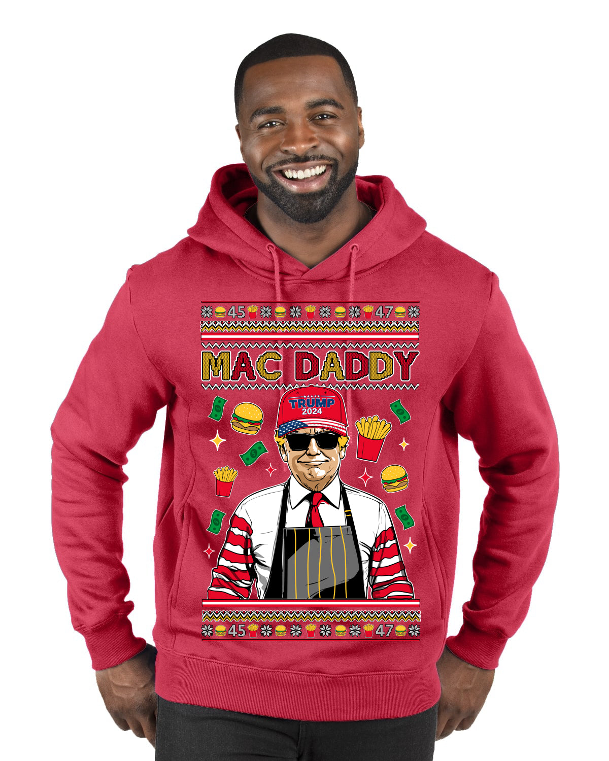 Mac Daddy Funny Viral Trump Meme Fast Food Fries Burgers Ugly Christmas Sweater Premium Graphic Hoodie Sweatshirt
