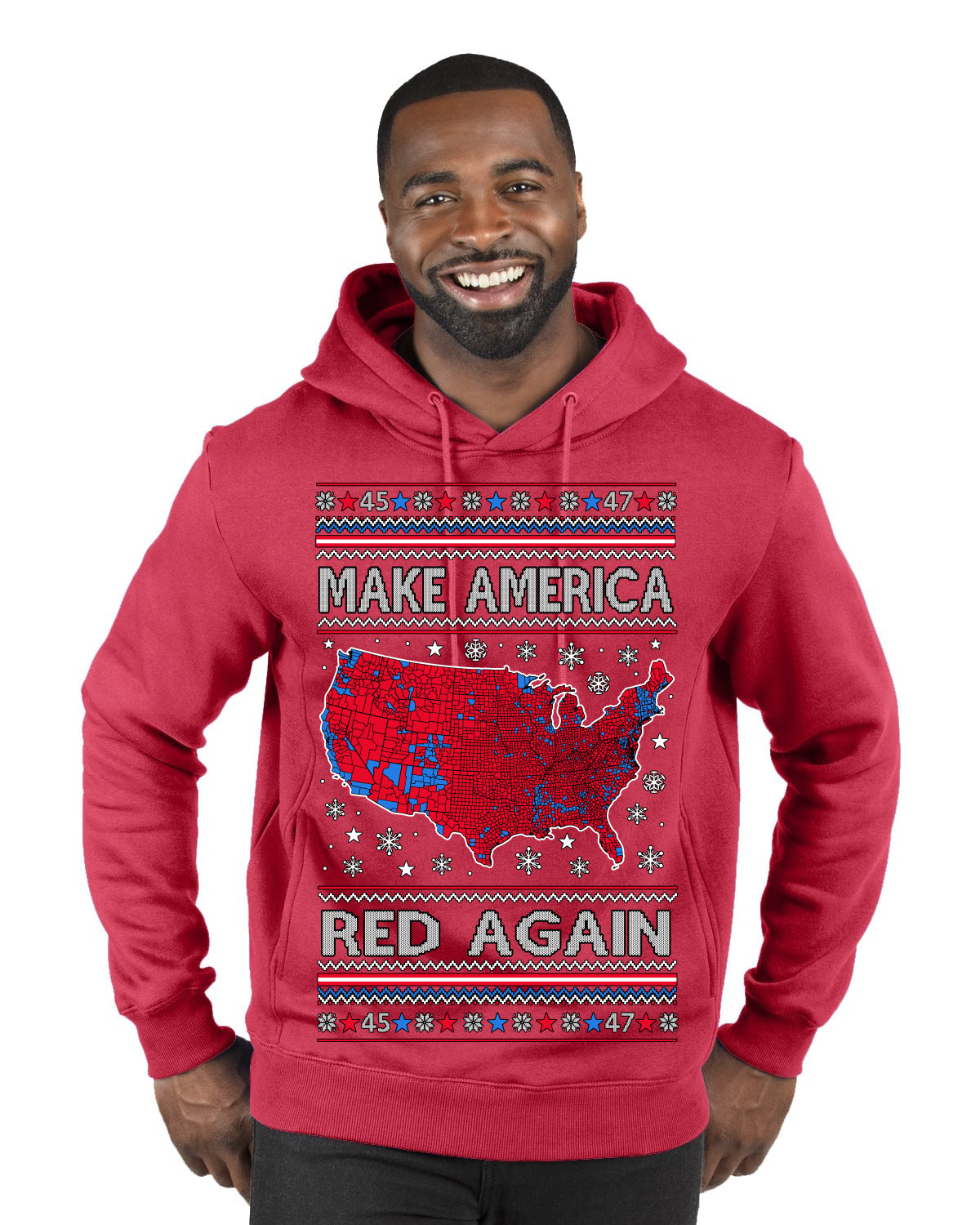Make America Red Again USA Map Trump 2024 MAGA Ugly Christmas Sweater Premium Graphic Hoodie Sweatshirt