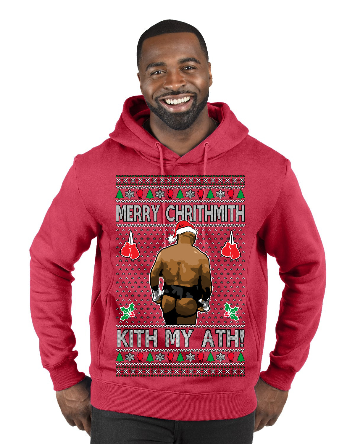Merry Chrithmith Kith My Ath, Butt Viral Kiss My Ass Boxing Fight Meme Ugly Christmas Sweater Premium Graphic Hoodie Sweatshirt