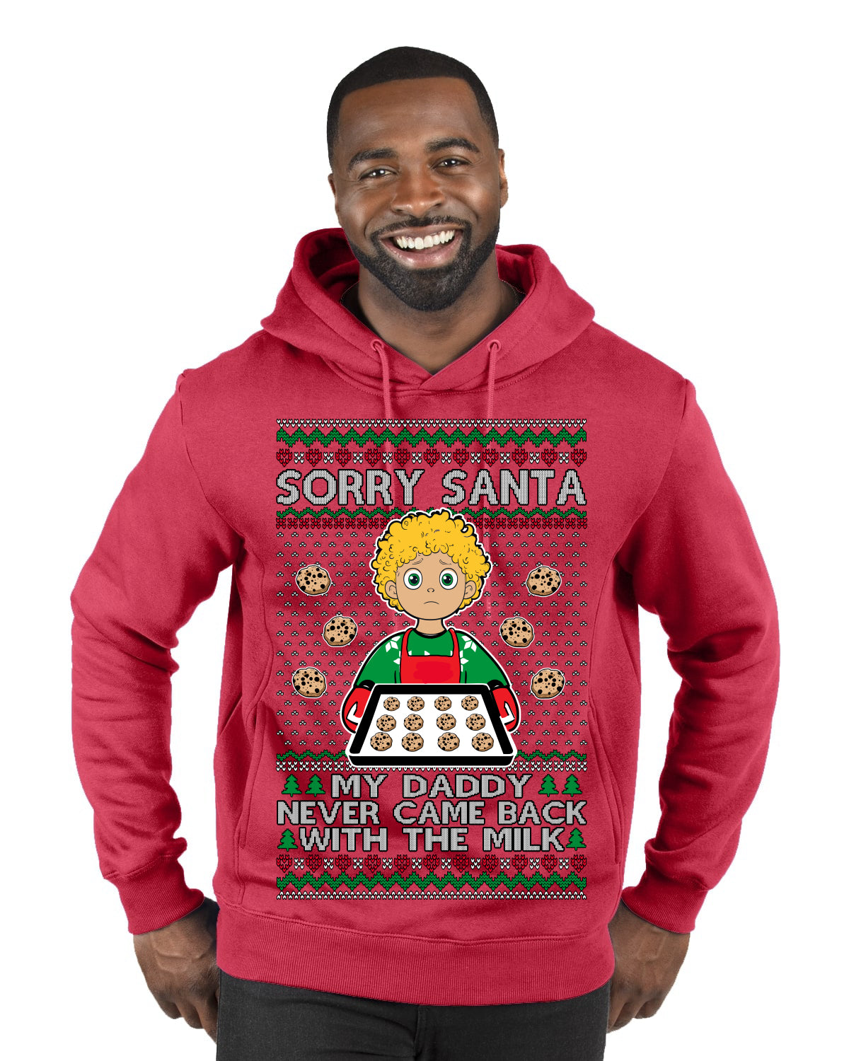 Sorry Santa Dad Never Came Back With Milk, Funny Viral Daddy Left Sad Kid Meme Ugly Christmas Sweater Premium Graphic Hoodie Sweatshirt