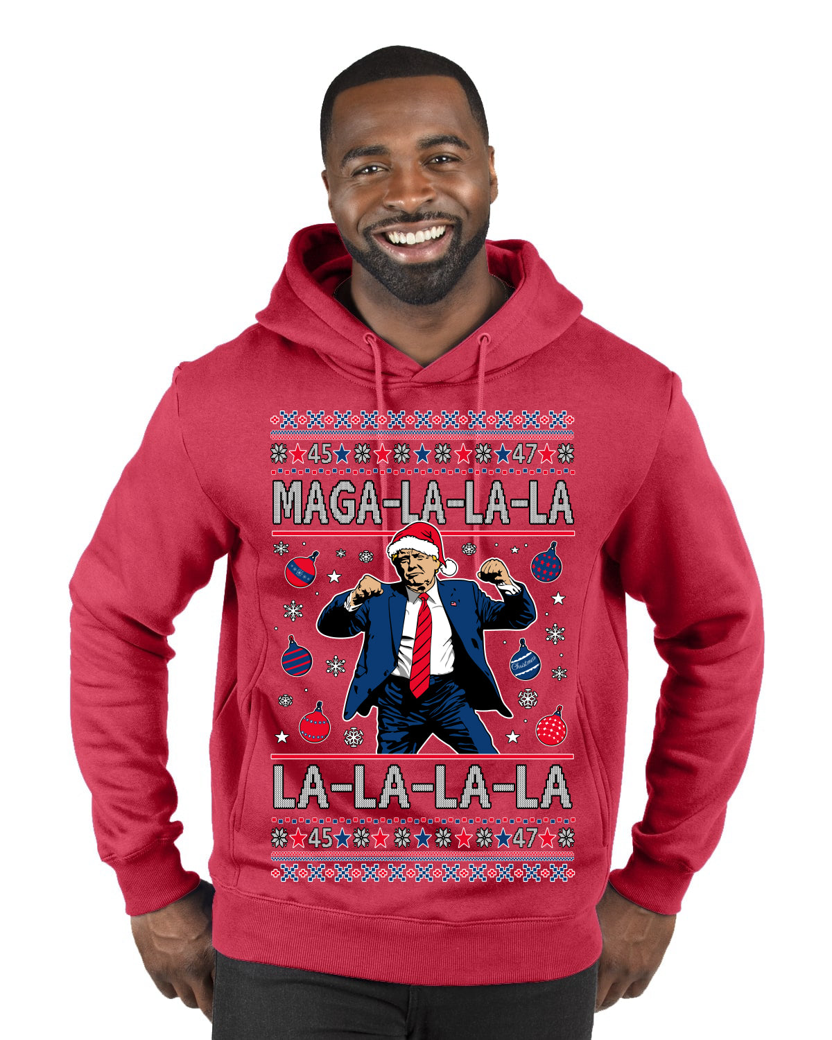 Maga La La La Funny Donald Trump Christmas Carol Song Ugly Christmas Sweater Premium Graphic Hoodie Sweatshirt