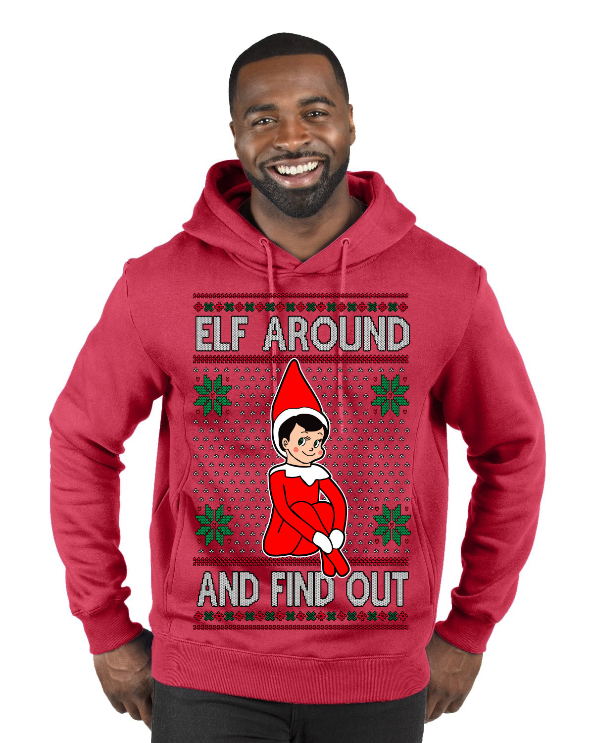 Elf Around and Find Out Funny Gift Toy on a Shelf, Classic Viral Winter Holidays Xmas Meme Ugly Christmas Sweater Premium Graphic Hoodie Sweatshirt
