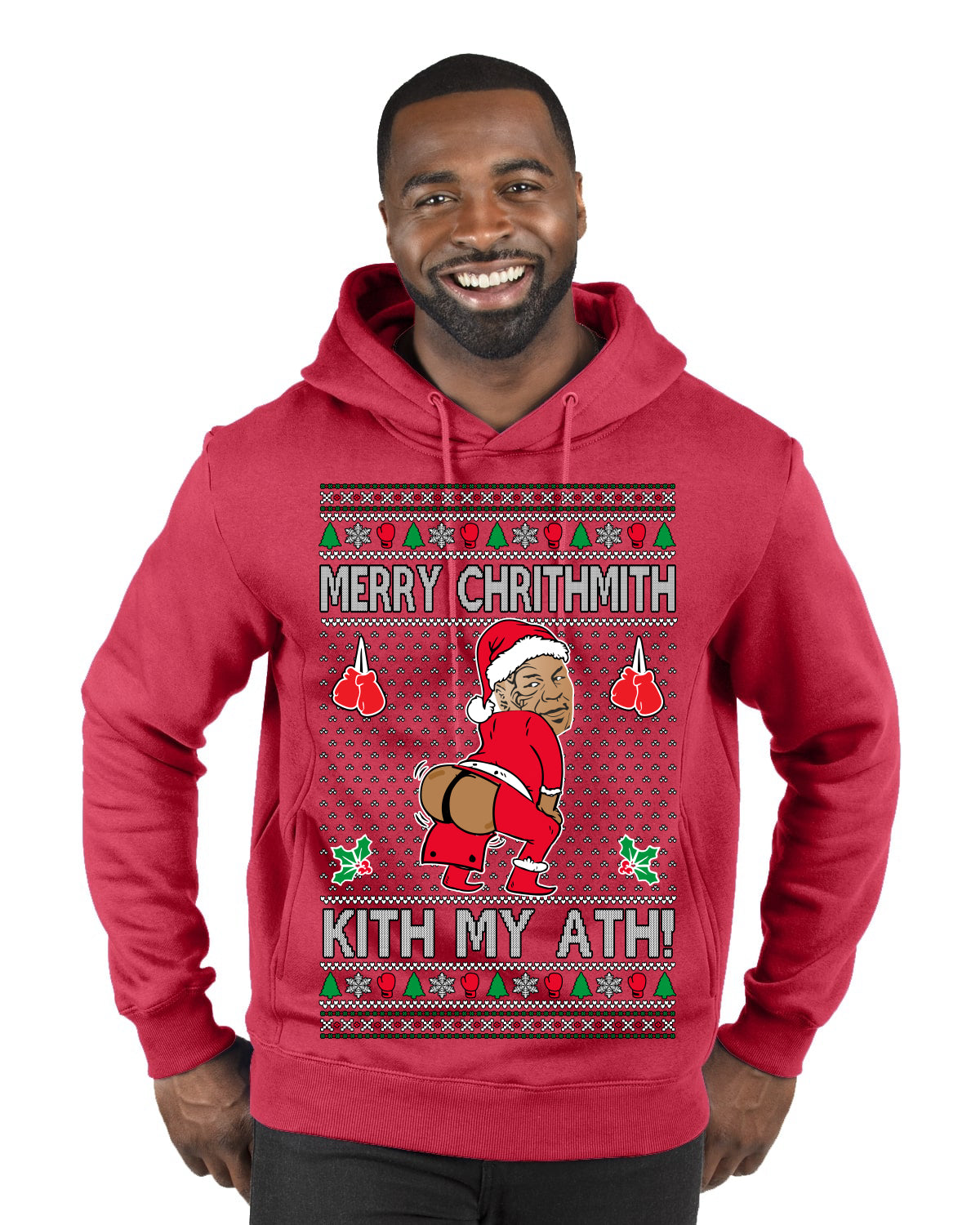 Merry Chrithmith Kith My Ath, Funny Butt Dancing, Viral Kiss My Ass Boxing Fight Meme, Men Women Ugly Christmas Sweater Premium Graphic Hoodie Sweatshirt