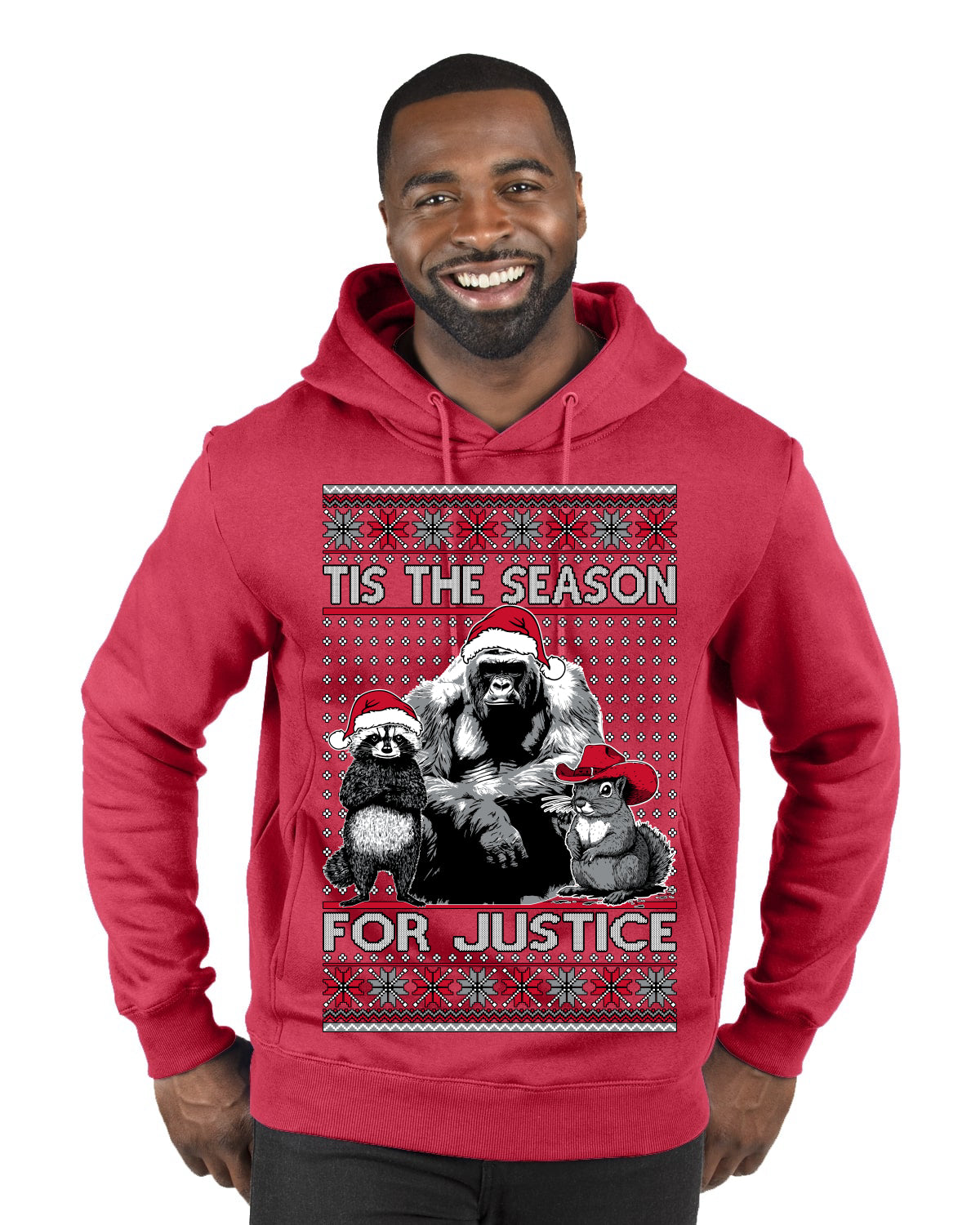 Tis the Season For Justice Harambe Peanut Fred Raccoon Ugly Christmas Sweater Premium Graphic Hoodie Sweatshirt
