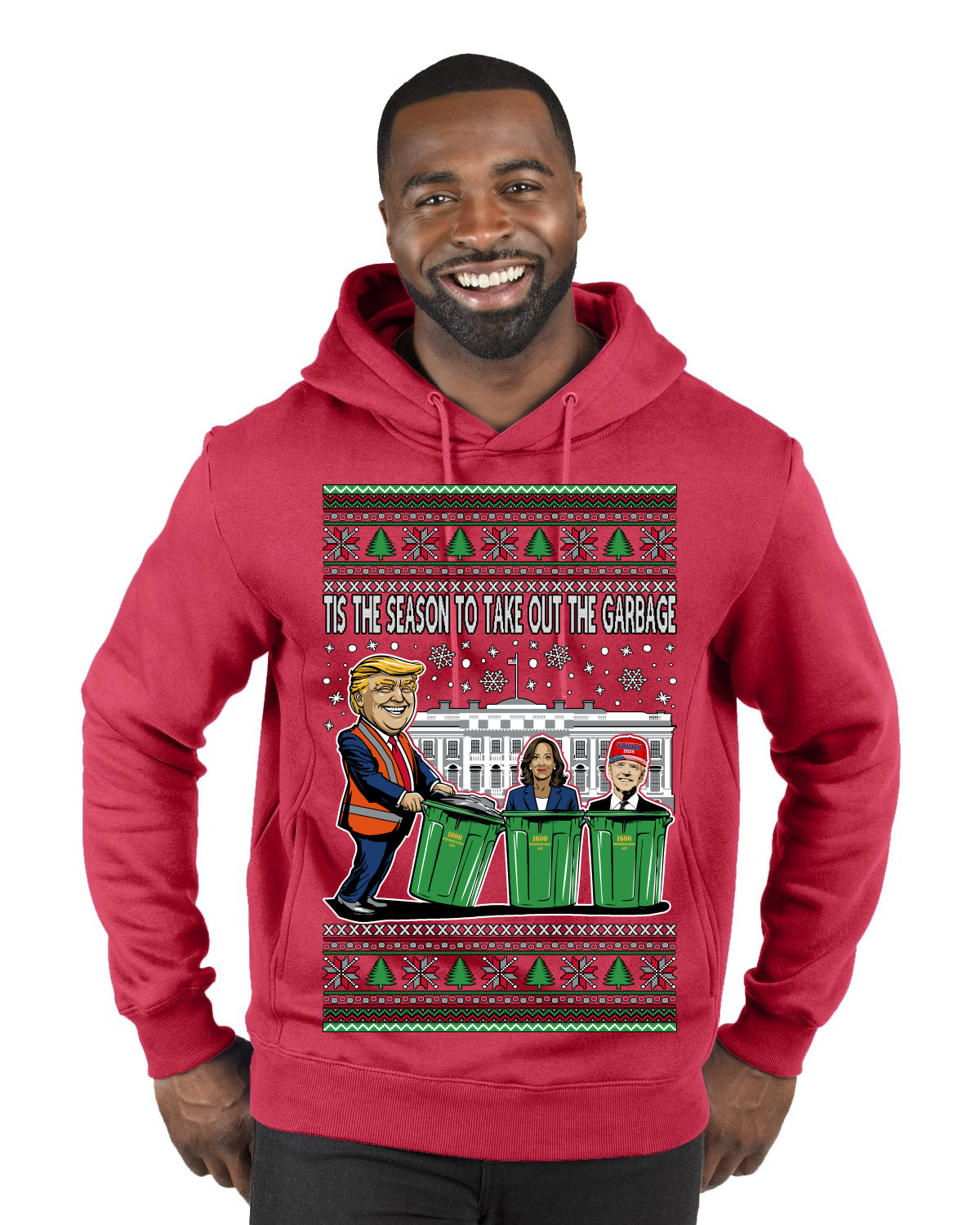 Tis the Season to Take Out the Garbage President Trump Ugly Christmas Sweater Premium Graphic Hoodie Sweatshirt