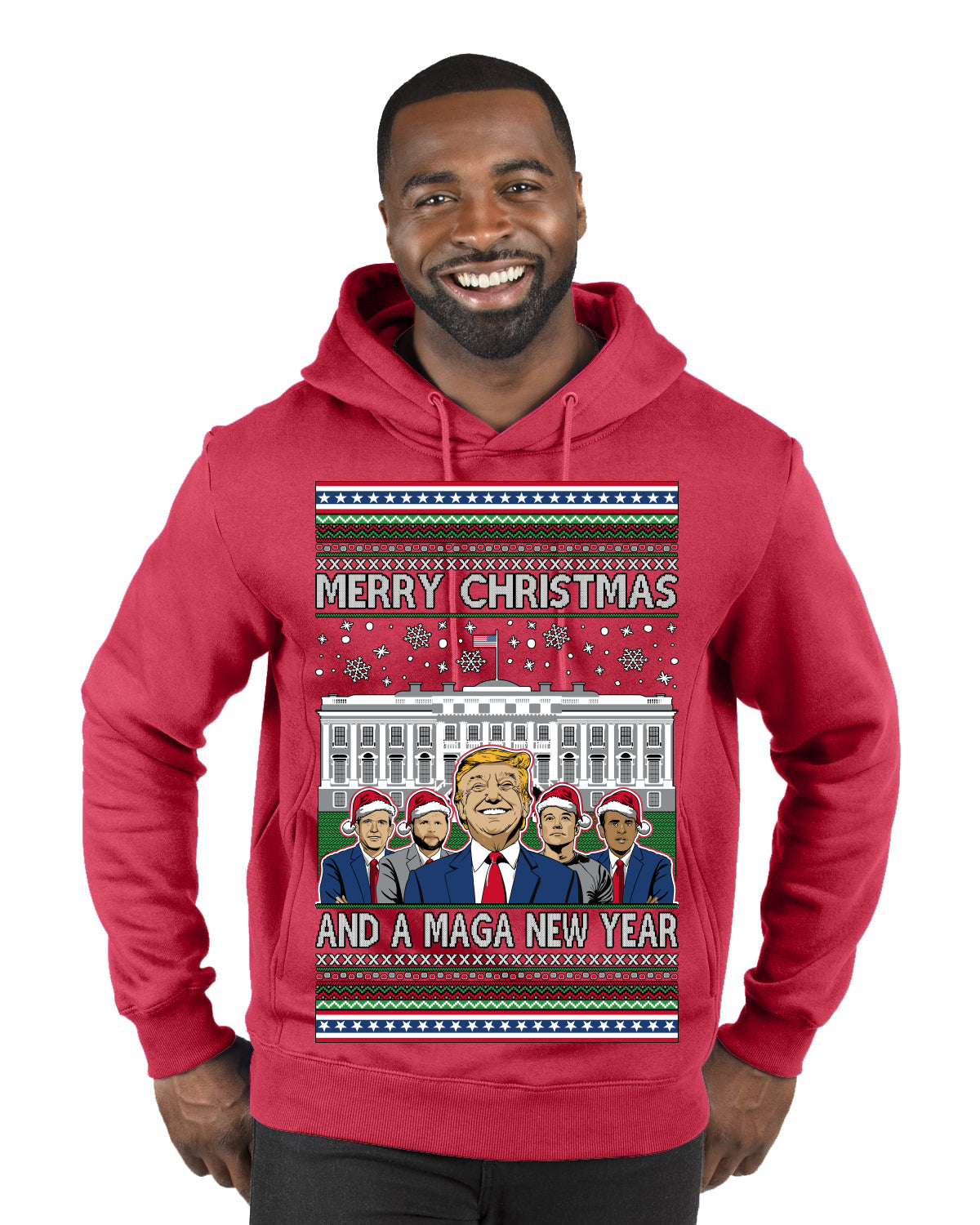 Merry Christmas and a MAGA New Year 2025 Ugly Christmas Sweater Premium Graphic Hoodie Sweatshirt
