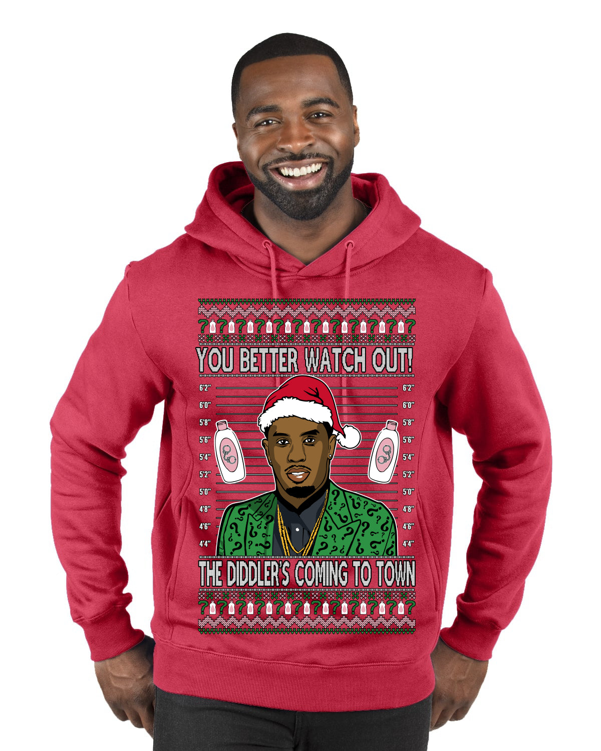 You Better Watch Out, the Diddler's Coming to Town, Funny Santa P Diddy Diddler Funny Party Viral Music Baby Oil Meme Ugly Christmas Sweater Premium Graphic Hoodie Sweatshirt