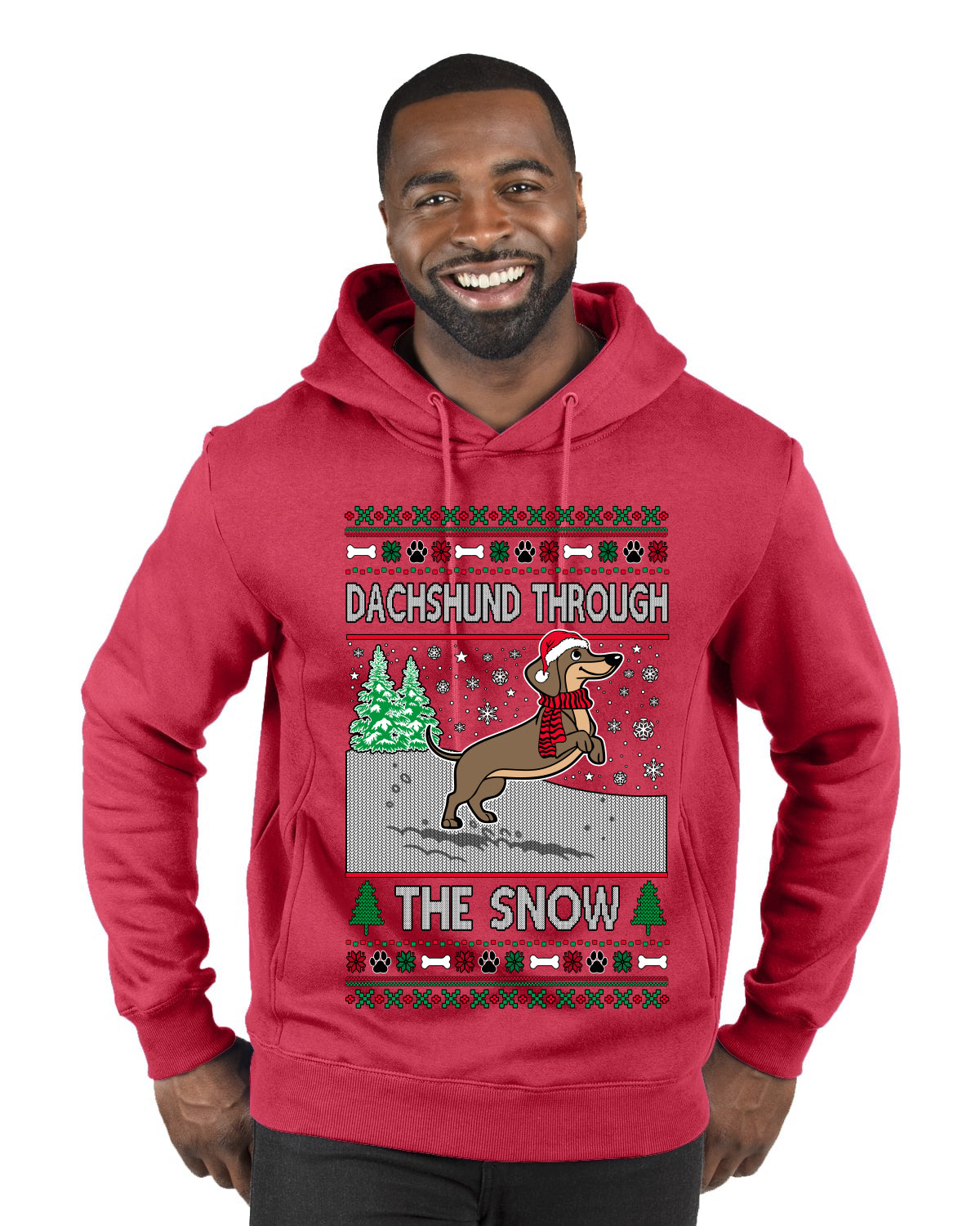 Dachshund Through The Snow, Cute Dog Christmas Sweater, Ugly Christmas Sweater Premium Graphic Hoodie Sweatshirt