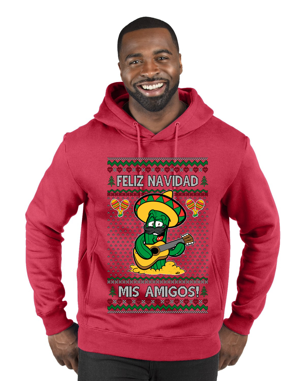 Feliz Navidad Mis Amigos!, Ugly Christmas Sweater Premium Graphic Hoodie Sweatshirt