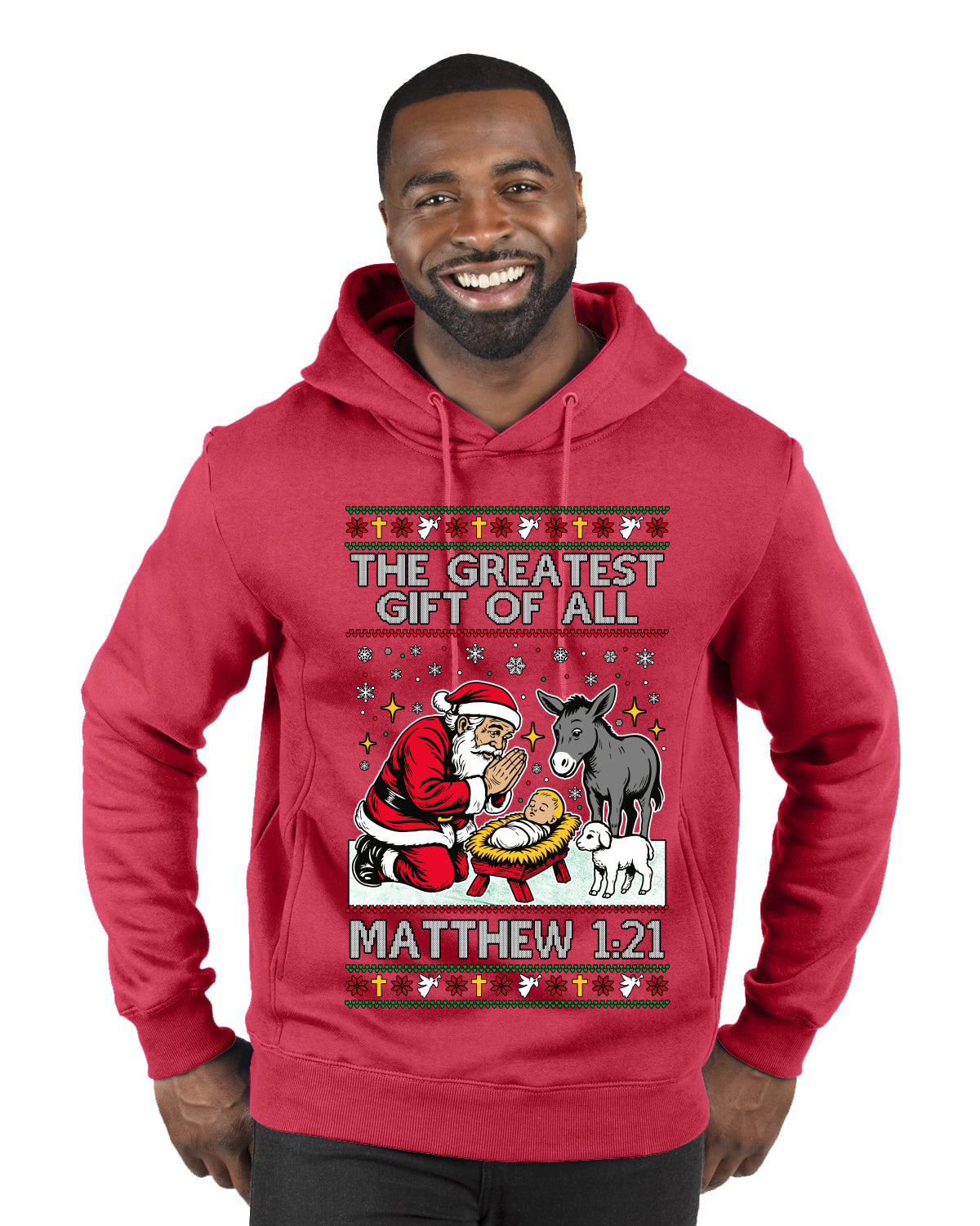 The Greatest Gift Of All Matthew 1:21, Ugly Christmas Sweater Premium Graphic Hoodie Sweatshirt