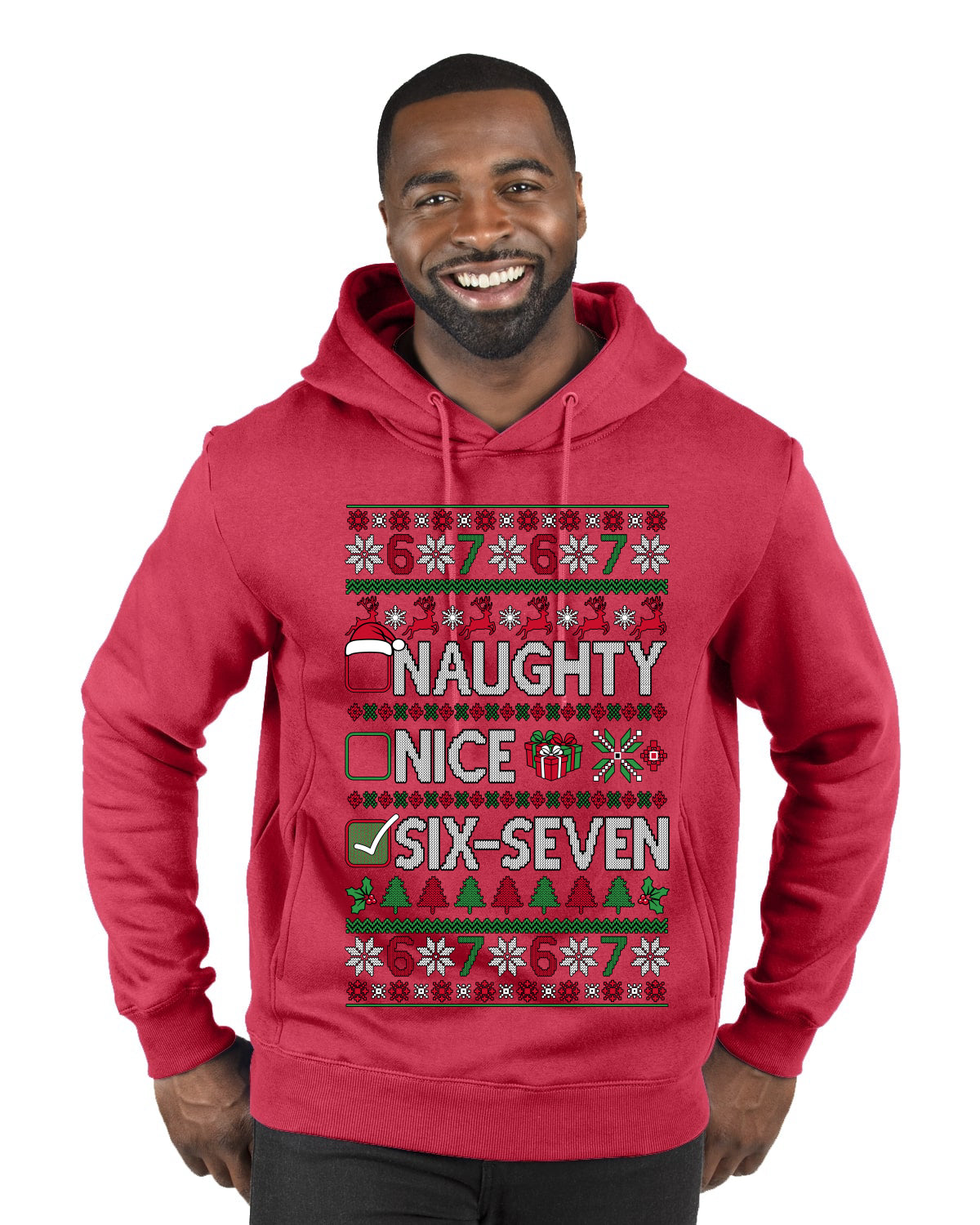 Naughty Nice 6 7 Checklist, Ugly Christmas Sweater Unisex Premium Graphic Hoodie Sweatshirt