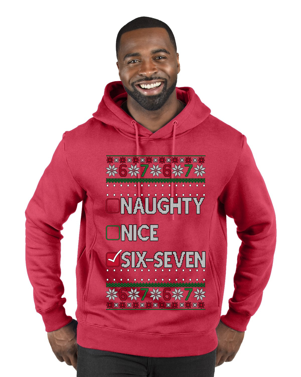 Naughty Nice 6 7 Checklist, Ugly Christmas Sweater Unisex Premium Graphic Hoodie Sweatshirt