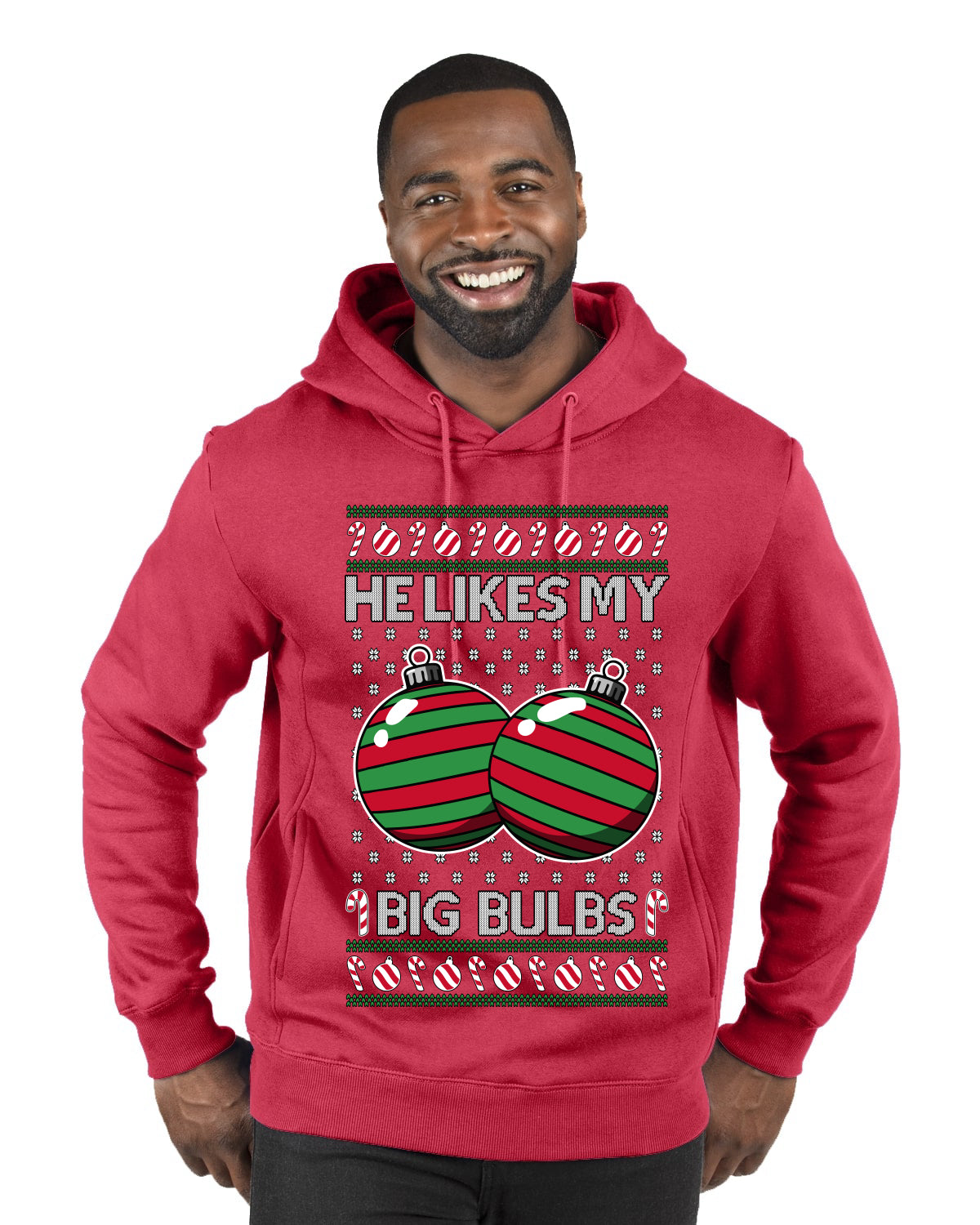 He Likes My Big Bulbs, Ugly Christmas Sweater Unisex Premium Graphic Hoodie Sweatshirt